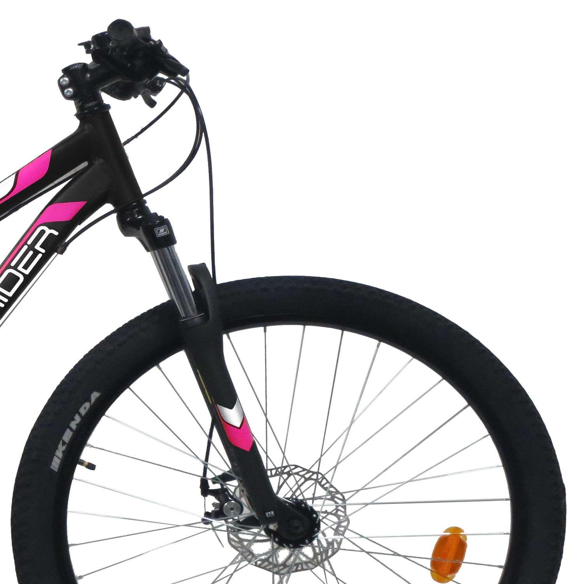 Voir la diapositive 4 : FREERIDER Vélo VTT 27,5'' Rigide Femme   Freerider   avec cadre rigide en aluminium - Double Freins à Disque - Dérailleur Shimano - Fourche télescopique et Jantes en aluminium renforcées noires
