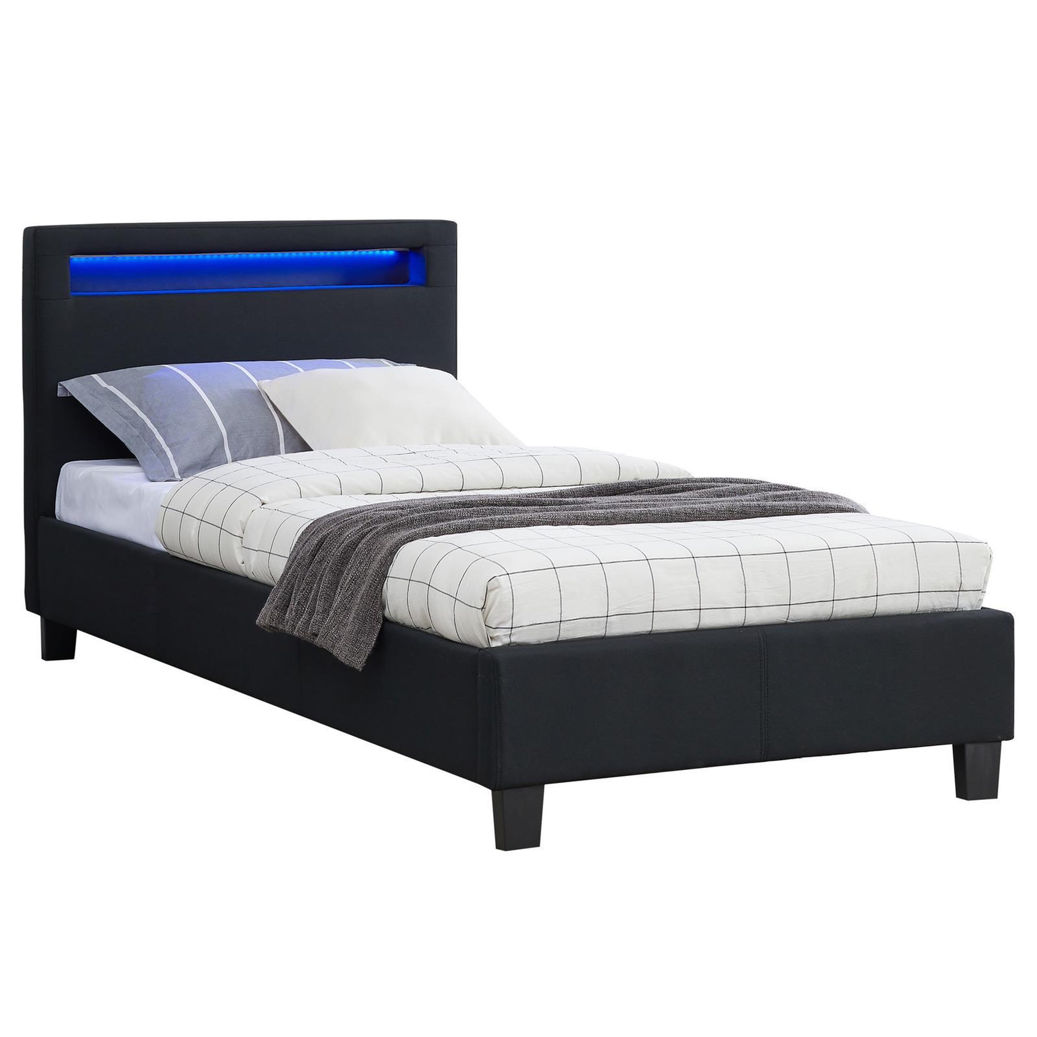 Voir la diapositive 1 : IDIMEX Lit LED simple MOLINA 90x190 cm, avec sommier, revêtement tissu