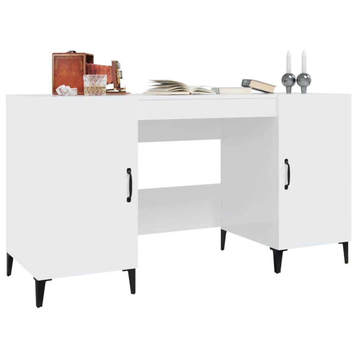 VIDAXL Bureau Blanc brillant 140x50x75 cm Bois d'ingenierie