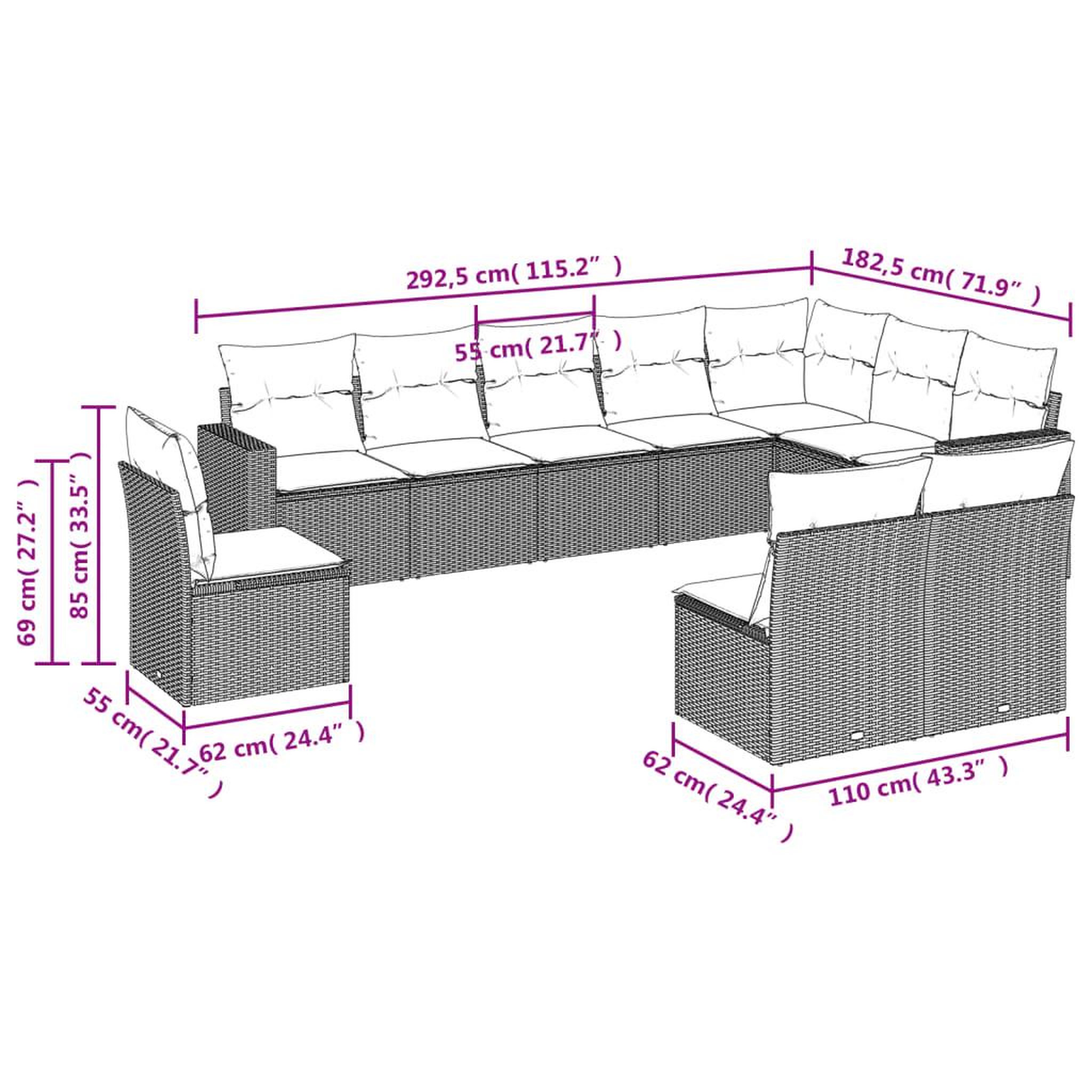 Voir la diapositive 4 : VIDAXL Salon de jardin 10 pcs avec coussins noir resine tressee