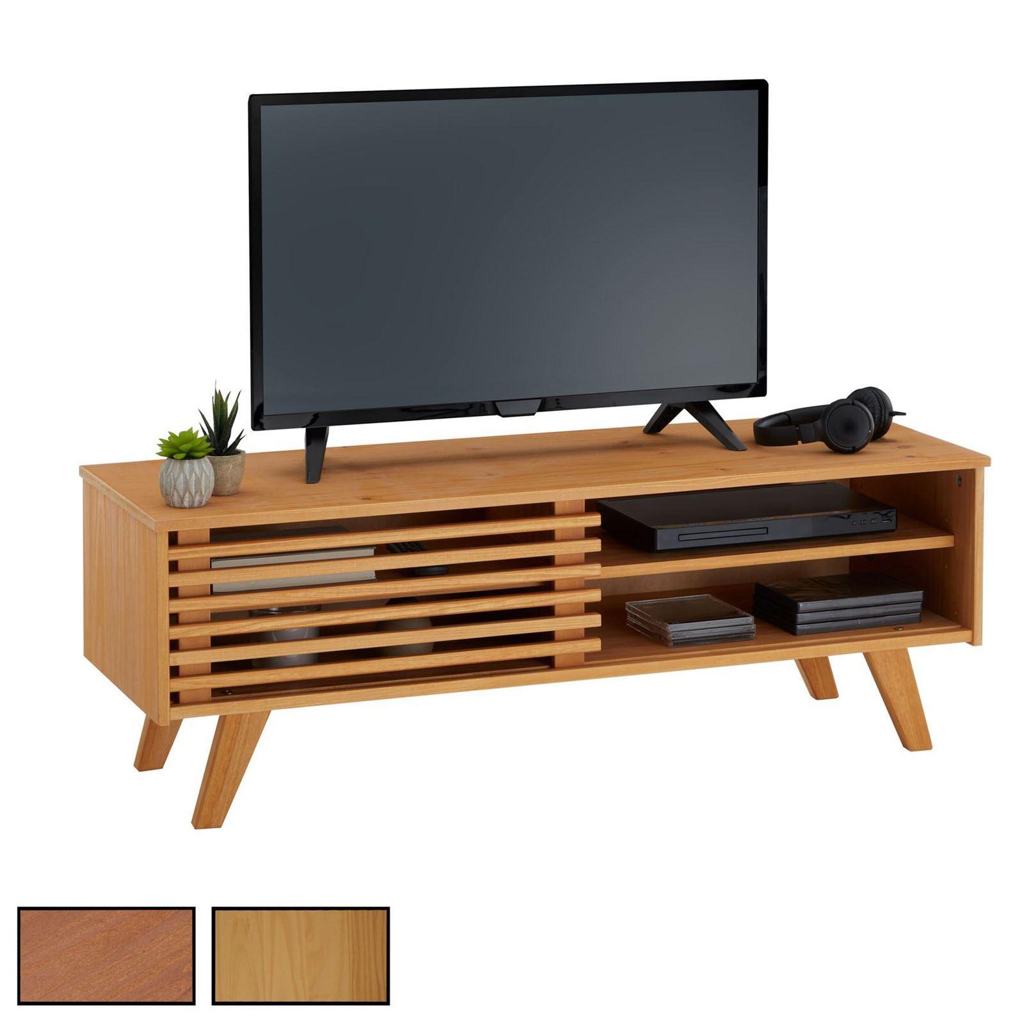 IDIMEX Meuble TV SEAN, 4 niches en pin massif. Coloris disponibles : Marron