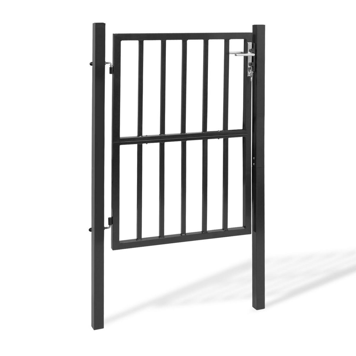 ID MARKET Portillon de jardin barreaudé 105 x 125 cm en acier gris anthracite avec serrure et poignée