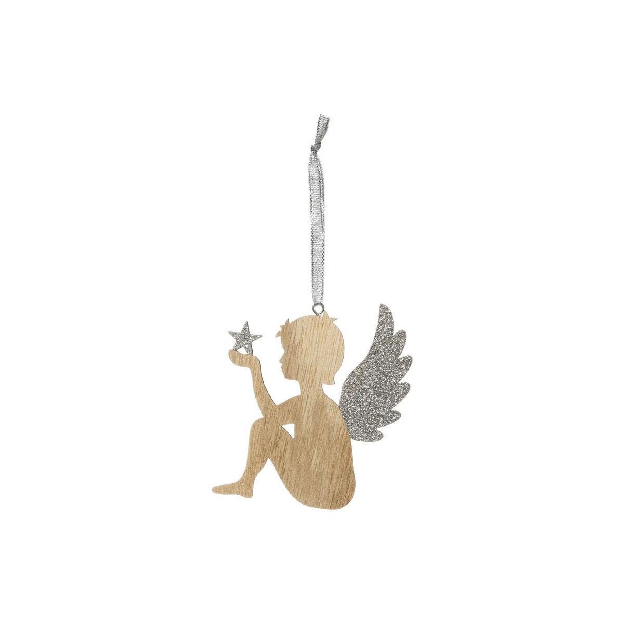 FEERIC LIGHT & CHRISTMAS Sujet de noël ange  polaire  19cm naturel & argent