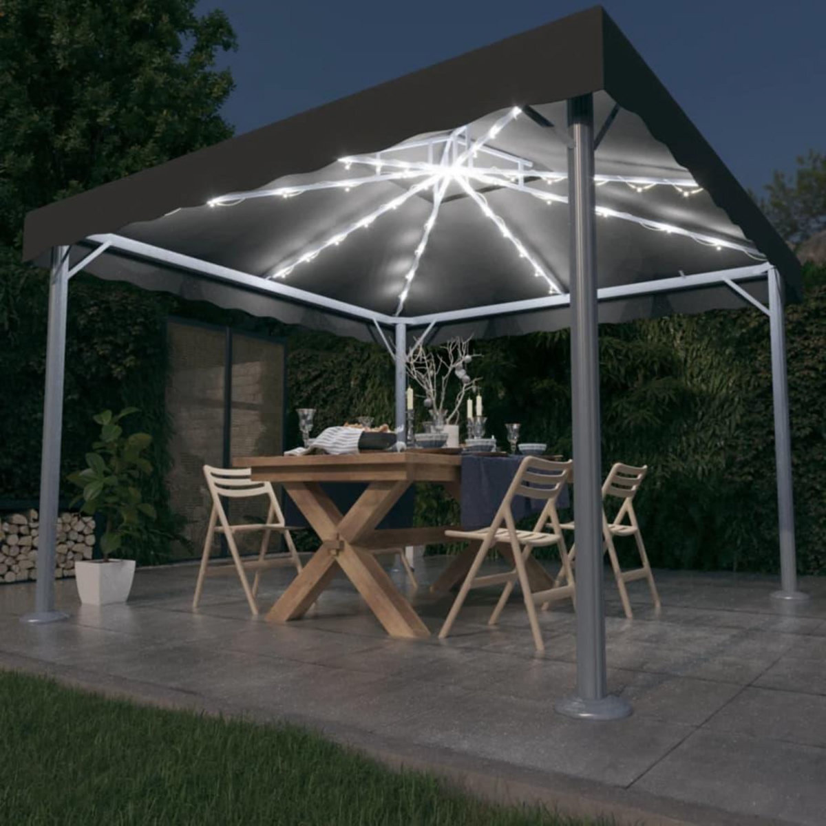 VIDAXL Tonnelle avec guirlande lumineuse LED 300x300 cm Anthracite