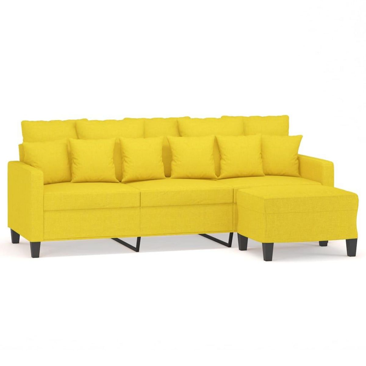VIDAXL Canape a 3 places avec repose-pieds Jaune clair 180 cm Tissu