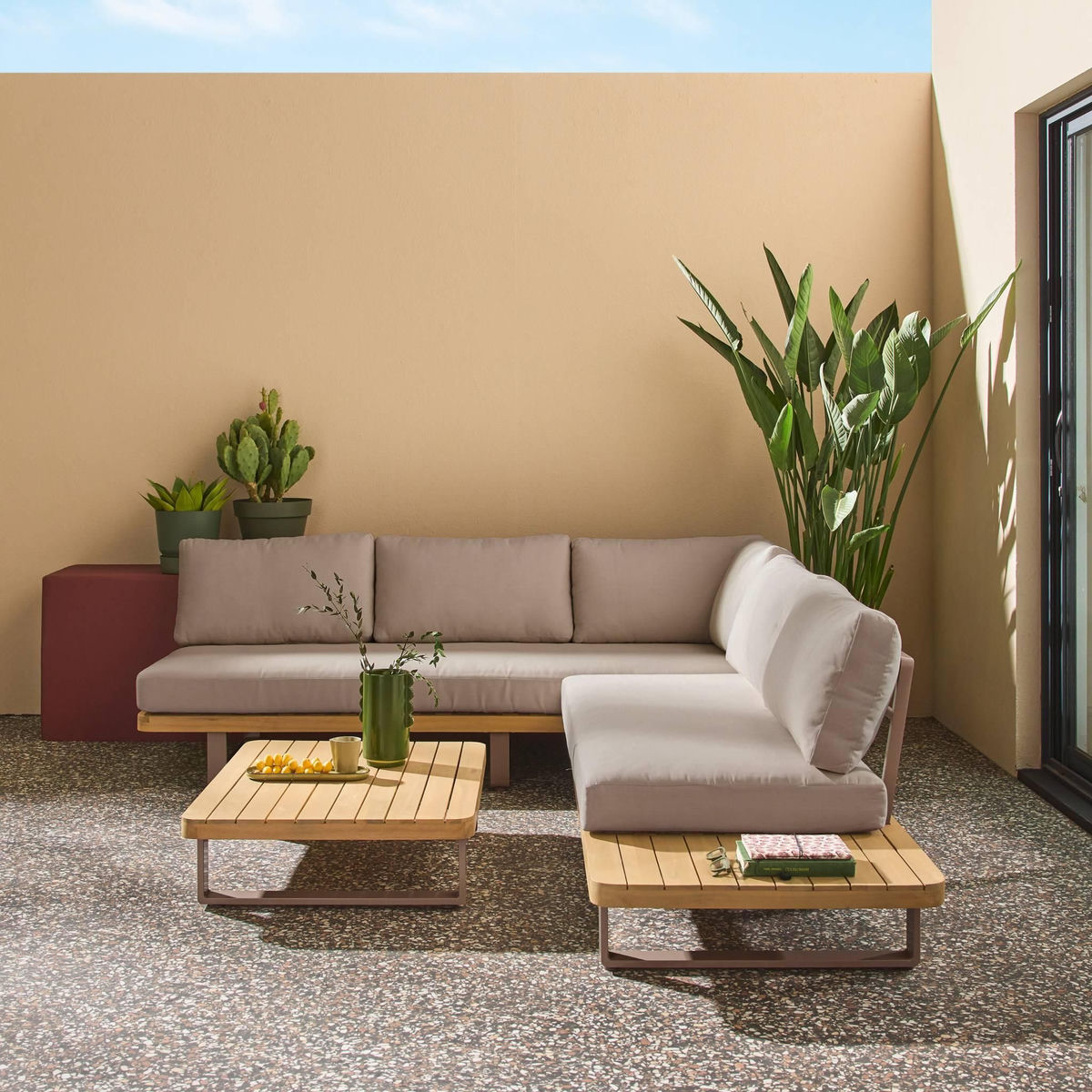 SWEEEK Salon de jardin d'angle bois d'acacia et aluminium 5 places marron - Acalia