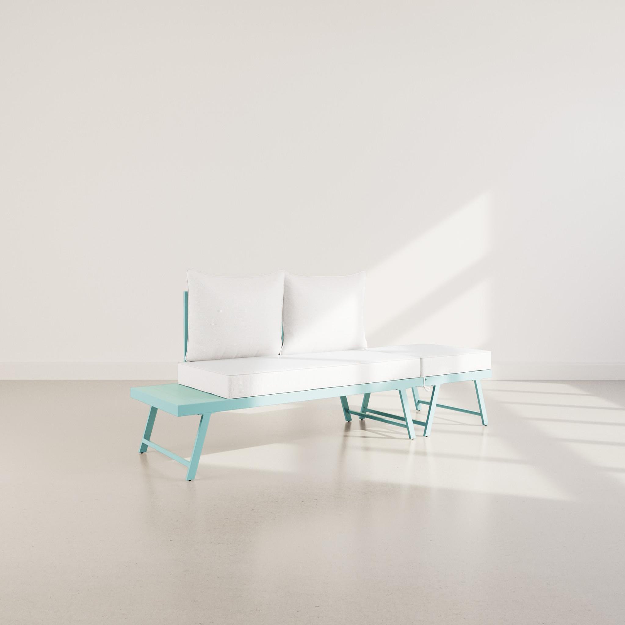 Voir la diapositive 5 : BEST MOBILIER Isadora - salon de jardin 3 places - modulable - vert avec coussins beiges
