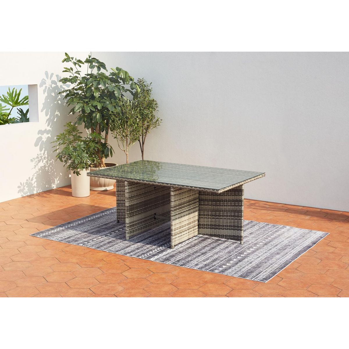 CONCEPT USINE Salon de jardin encastrable 6 personnes en résine tressée gris MIAMI