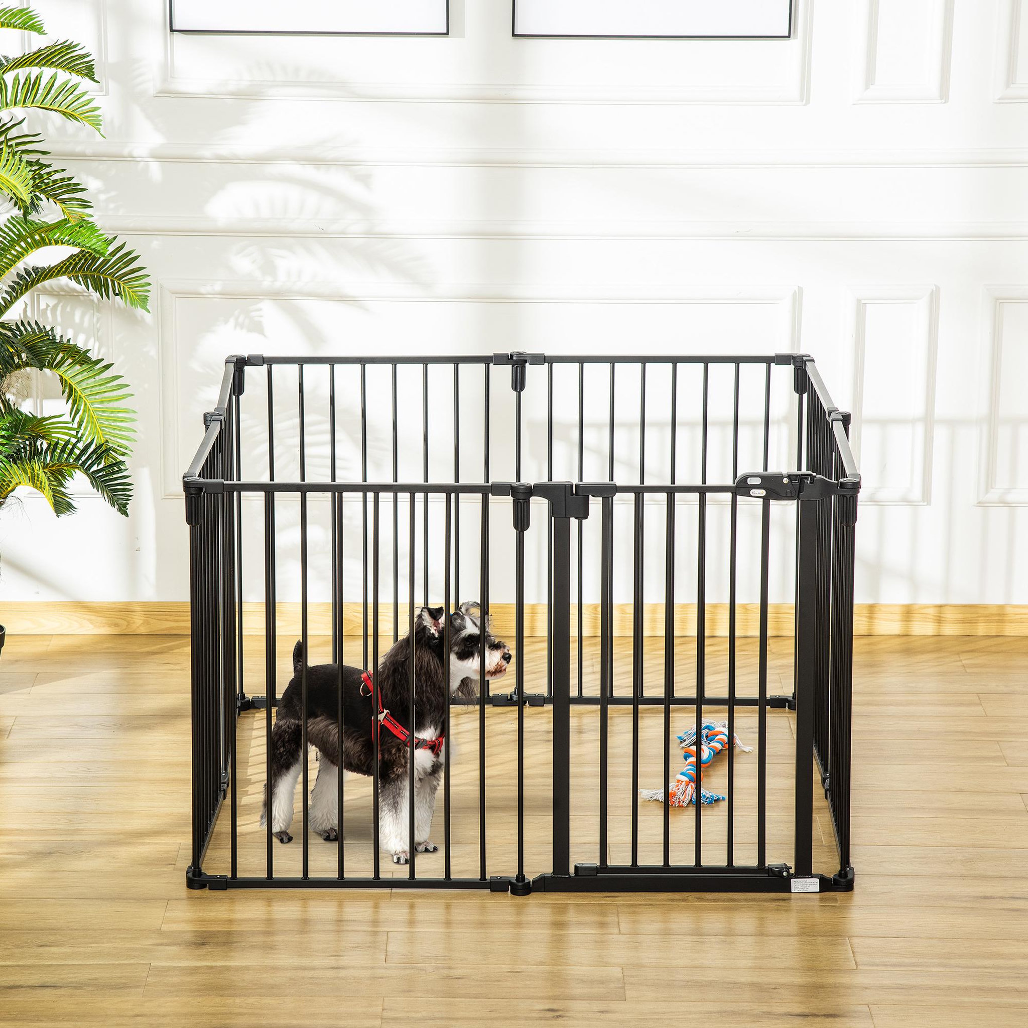 Voir la diapositive 2 : PAWHUT Barrière de sécurité - parc enclos chien modulable pliable - porte verrouillable - 8 panneaux acier et pp - dim. 482,5l max. X 76h cm noir