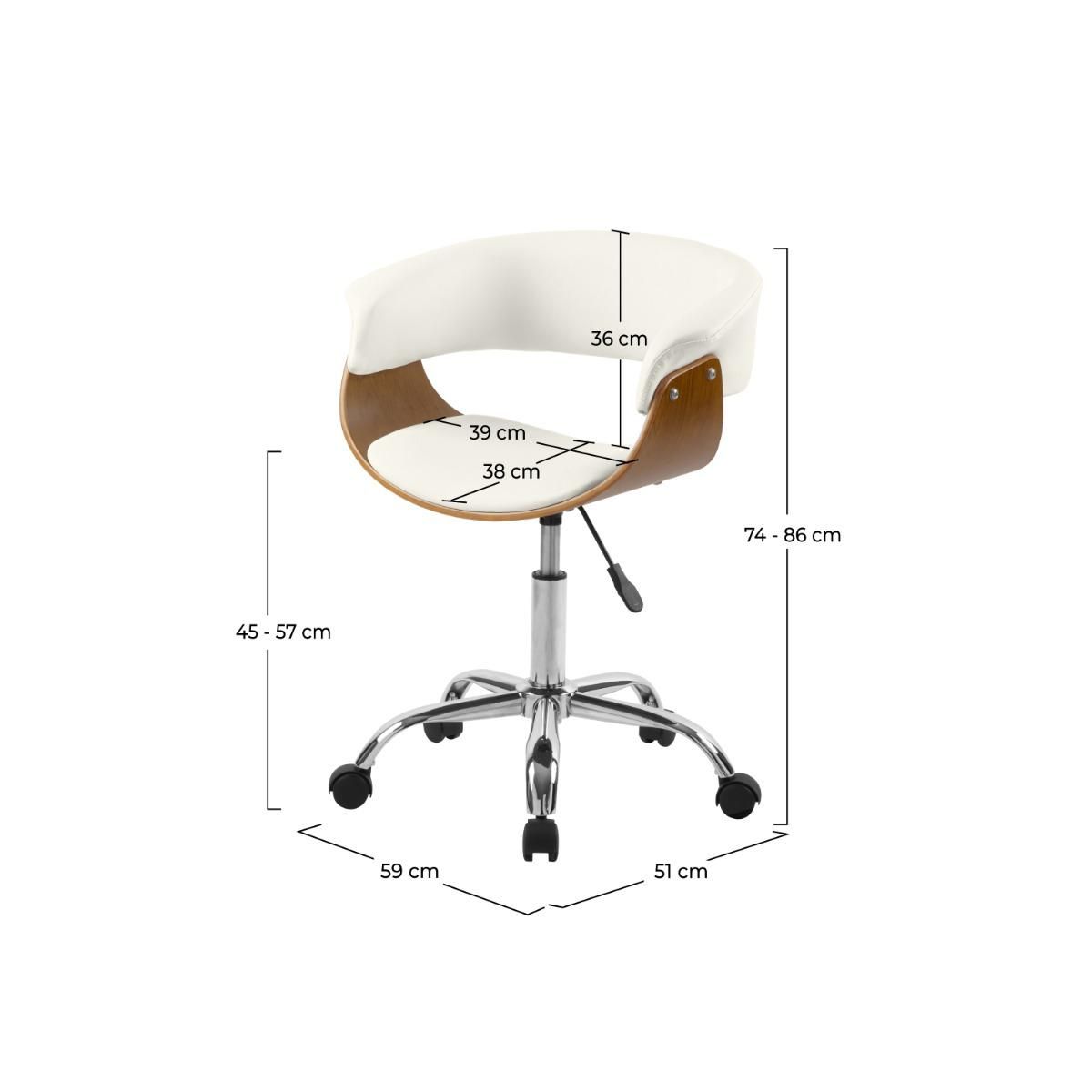 Rendez vous déco Chaise de bureau pivotante sur roulettes en bois et PU noir - Basile