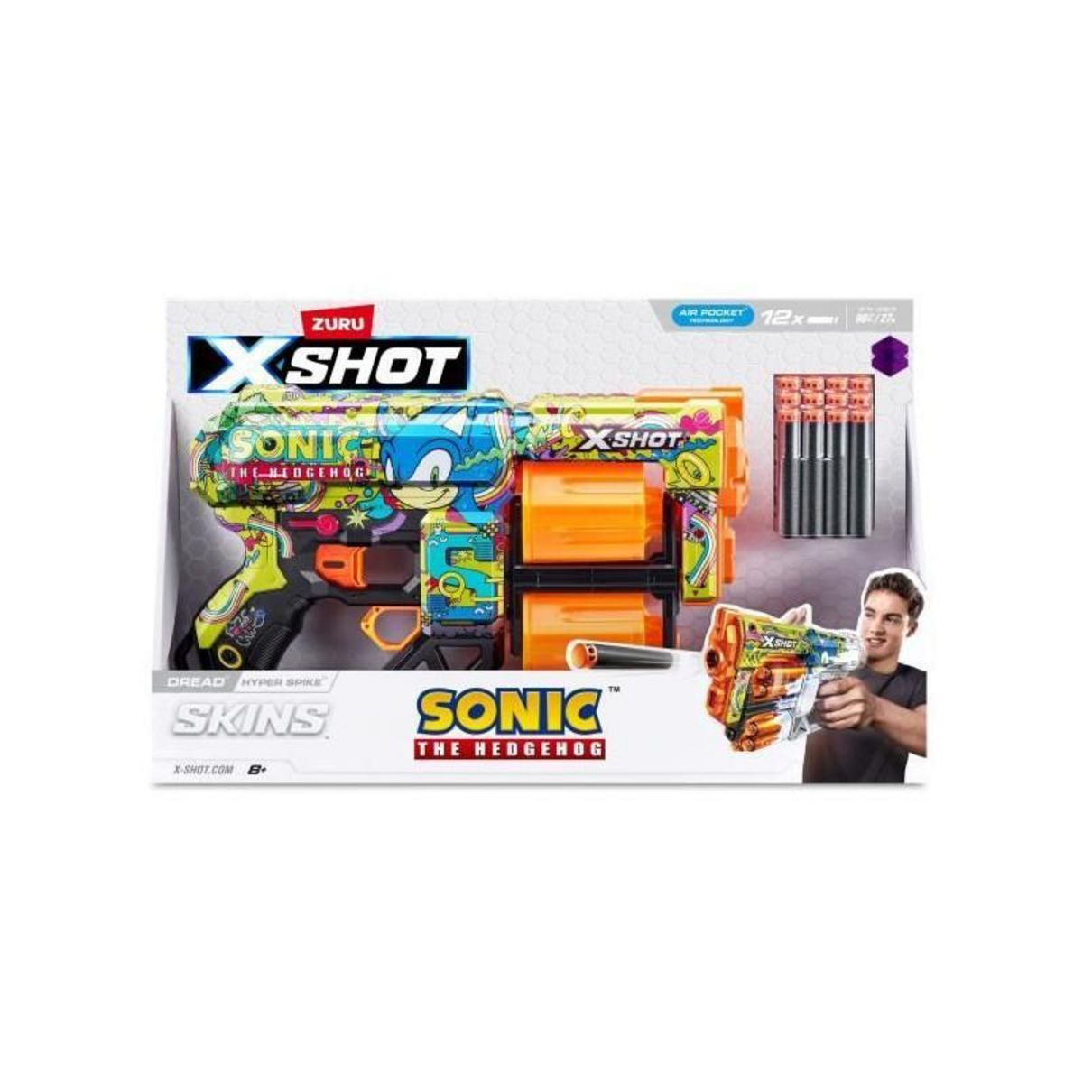 ZURU Lanceur de fléchettes - ZURU - X-SHOT Dread SONIC - Canons rotatifs doubles - Capacité 12 fléchettes - Portée 27 m