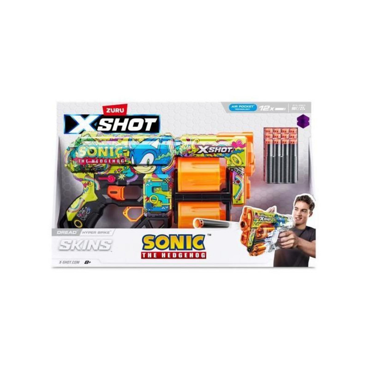 ZURU Lanceur de fléchettes - ZURU - X-SHOT Dread SONIC - Canons rotatifs doubles - Capacité 12 fléchettes - Portée 27 m