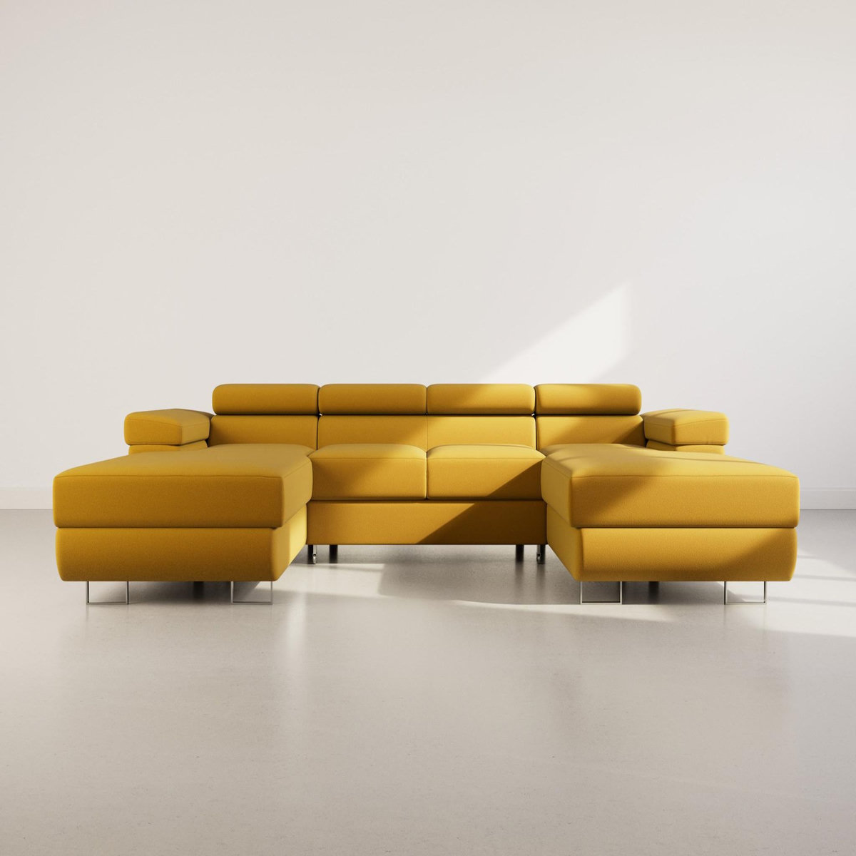 BEST MOBILIER Pablo - canapé panoramique en u - 7 places - convertible avec coffres et têtières réglables - en velours