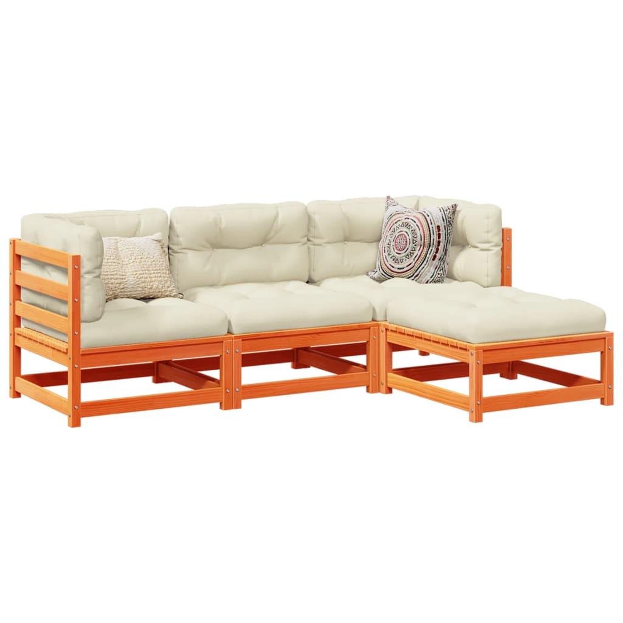 VIDAXL Salon de jardin 4 pcs avec coussins cire marron bois pin massif