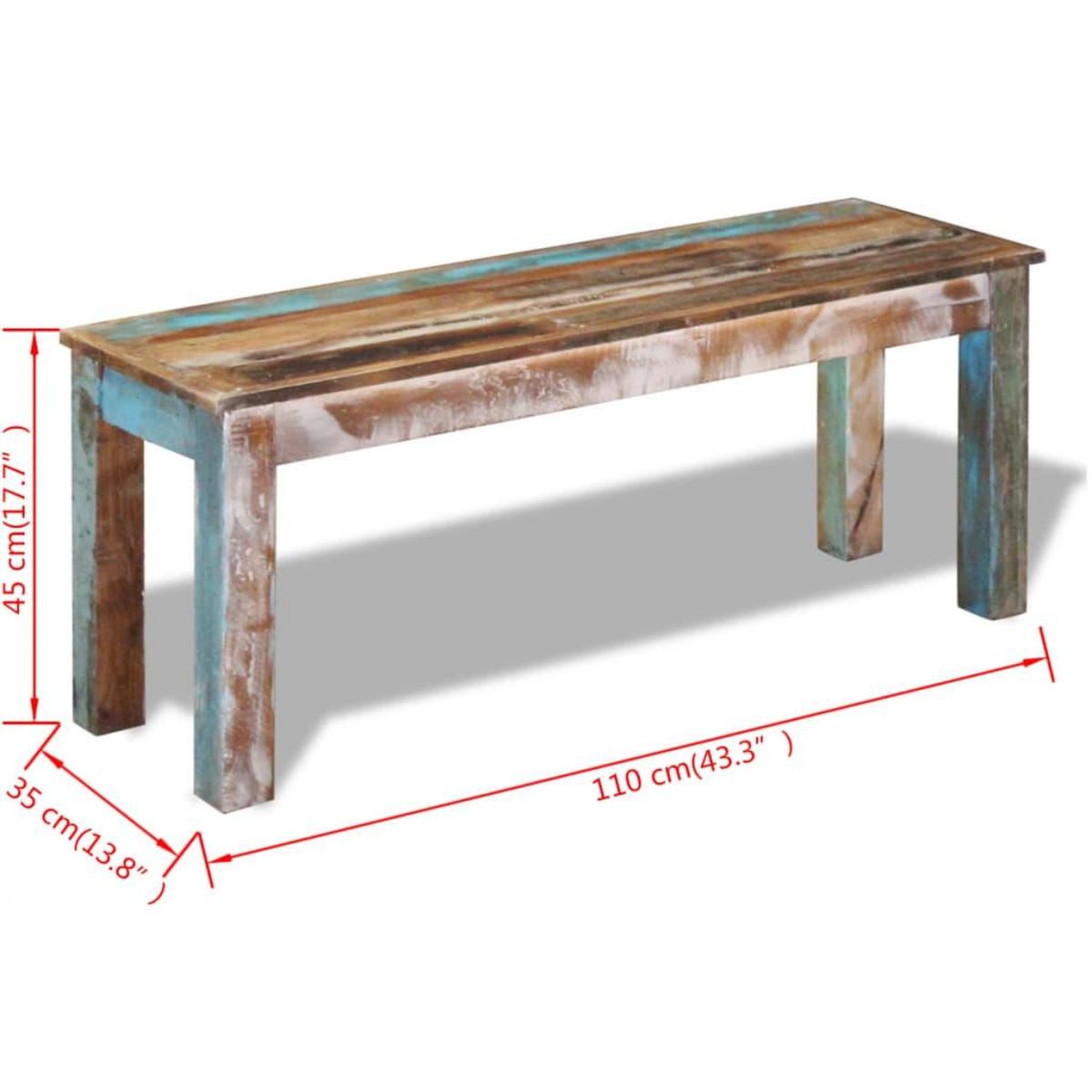 VIDAXL Banc 110x35x45 cm Bois de recuperation massif