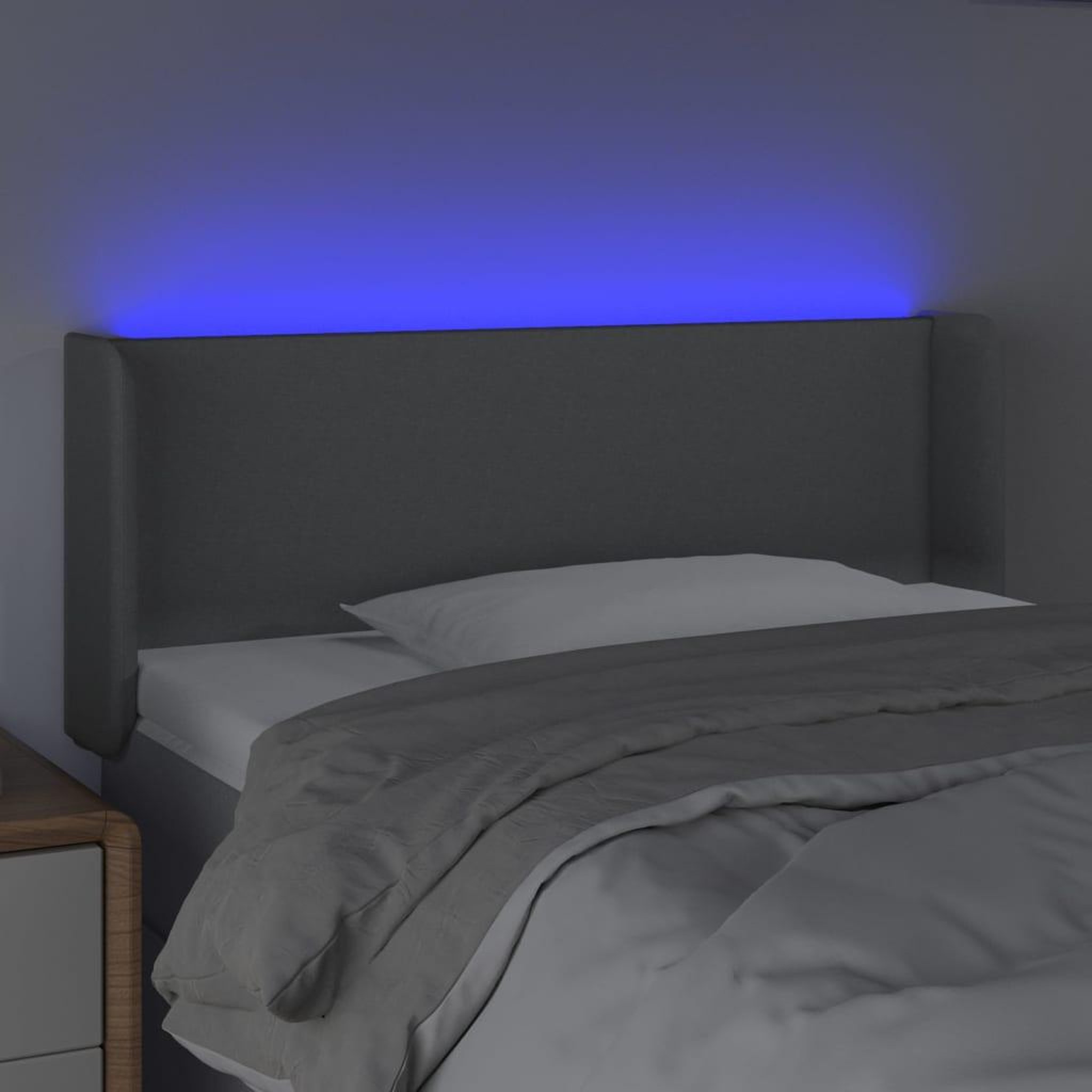 Voir la diapositive 4 : VIDAXL Tete de lit a LED Gris clair 103x16x78/88 cm Tissu