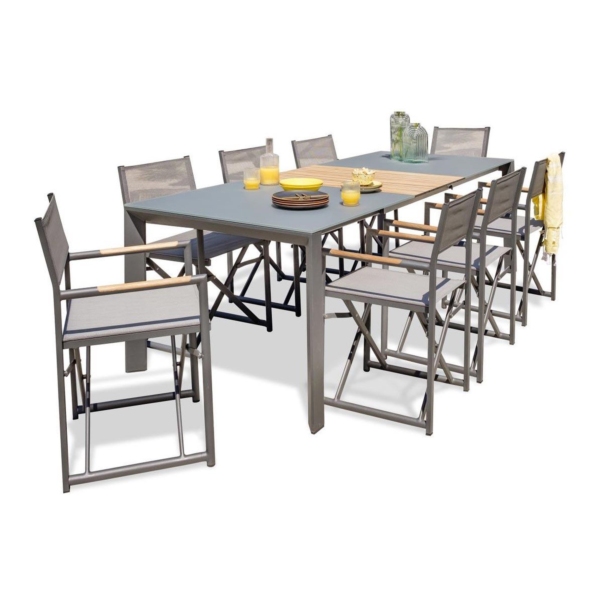 Paris Prix Ensemble Table de Jardin en Verre & 8 Fauteuils  Honfleur  180-250cm Gris Anthracite