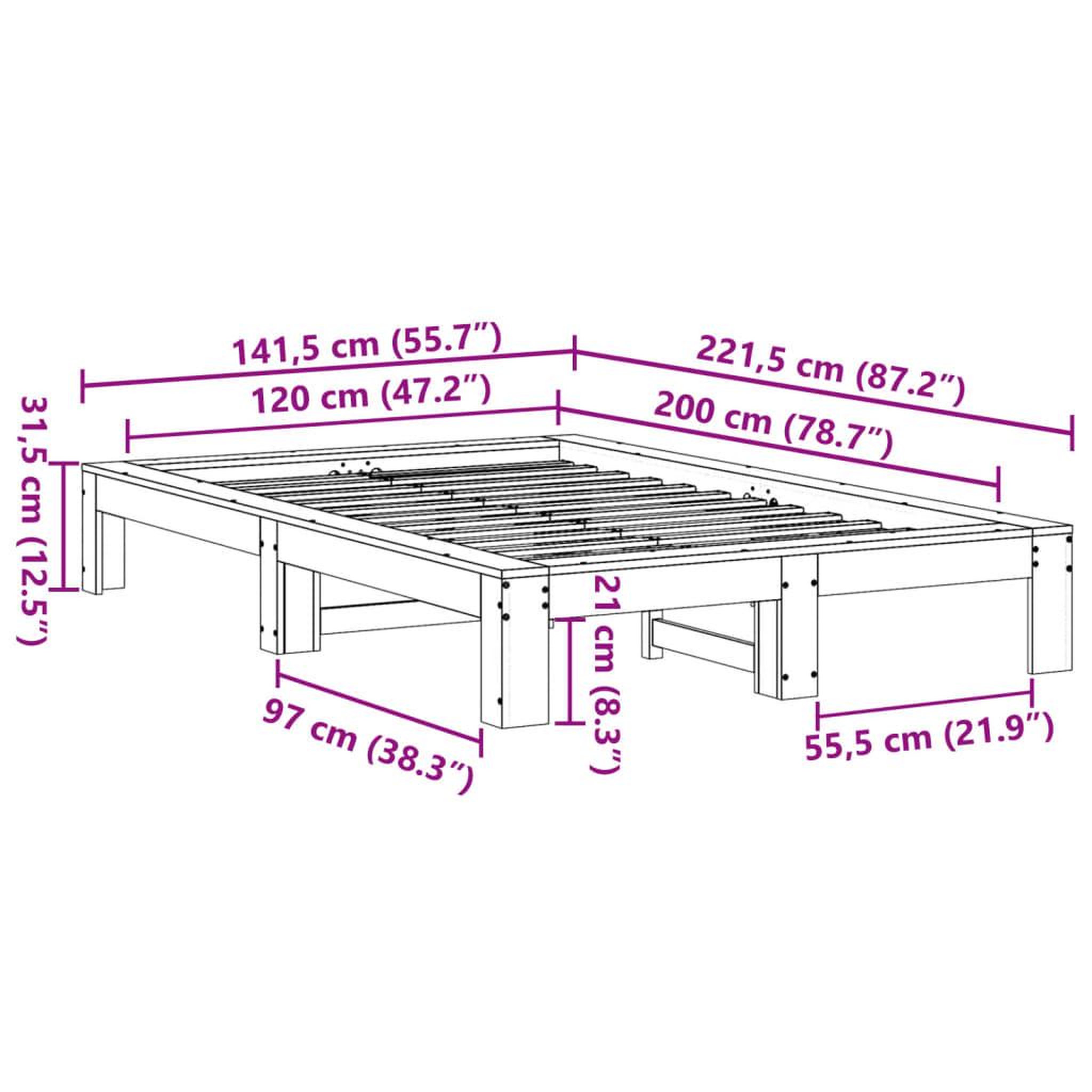 Voir la diapositive 6 : VIDAXL Cadre de lit sans matelas cire marron 120x200cm bois pin massif