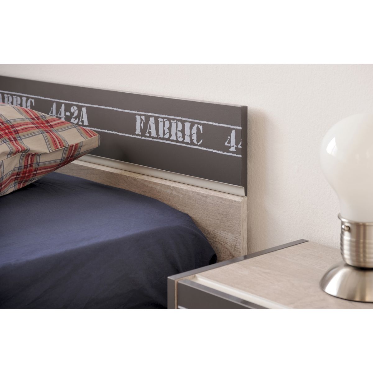 Lit junior style industriel couchage 90x200cm + 1 tiroir de rangement bout de lit LOFTY