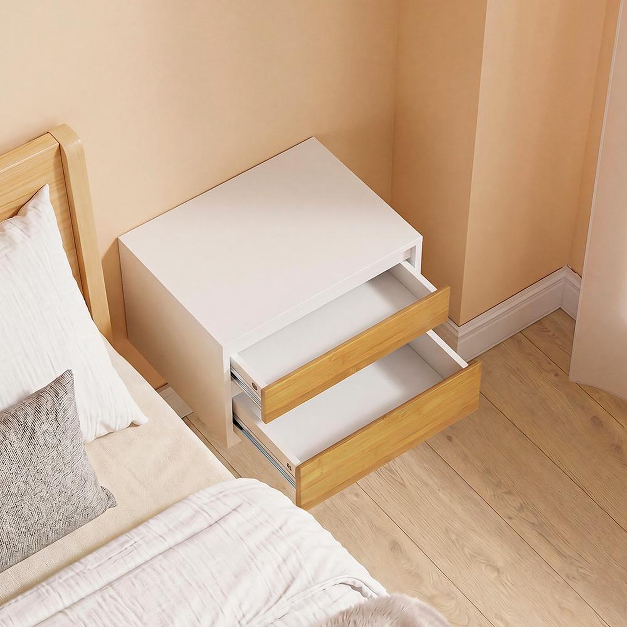 Voir la diapositive 5 : SOBUY Chevet 2 Tiroirs Blanc 40x29x25cm FBT175-E-WN