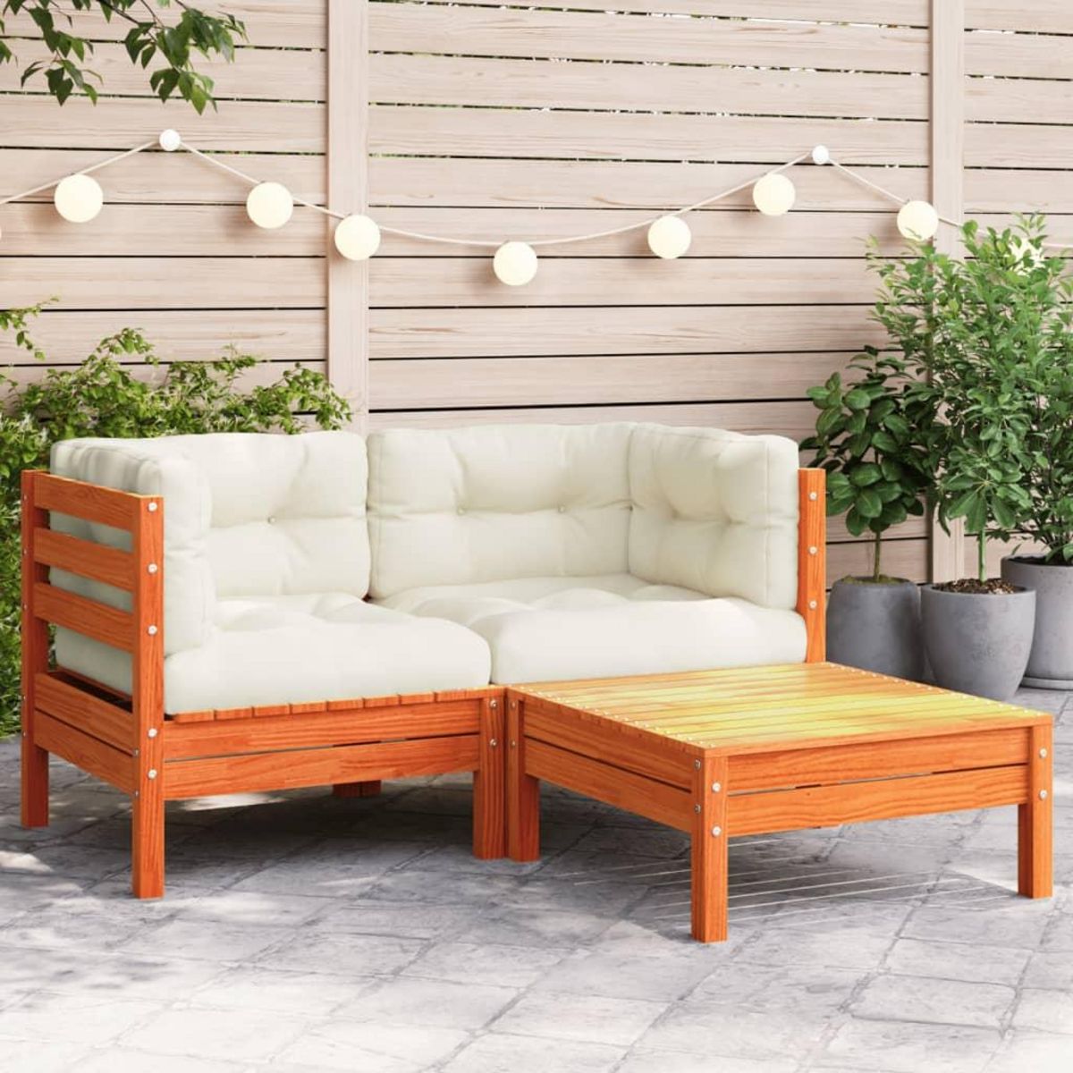 VIDAXL Canape de jardin avec coussins et repose-pied 2 places