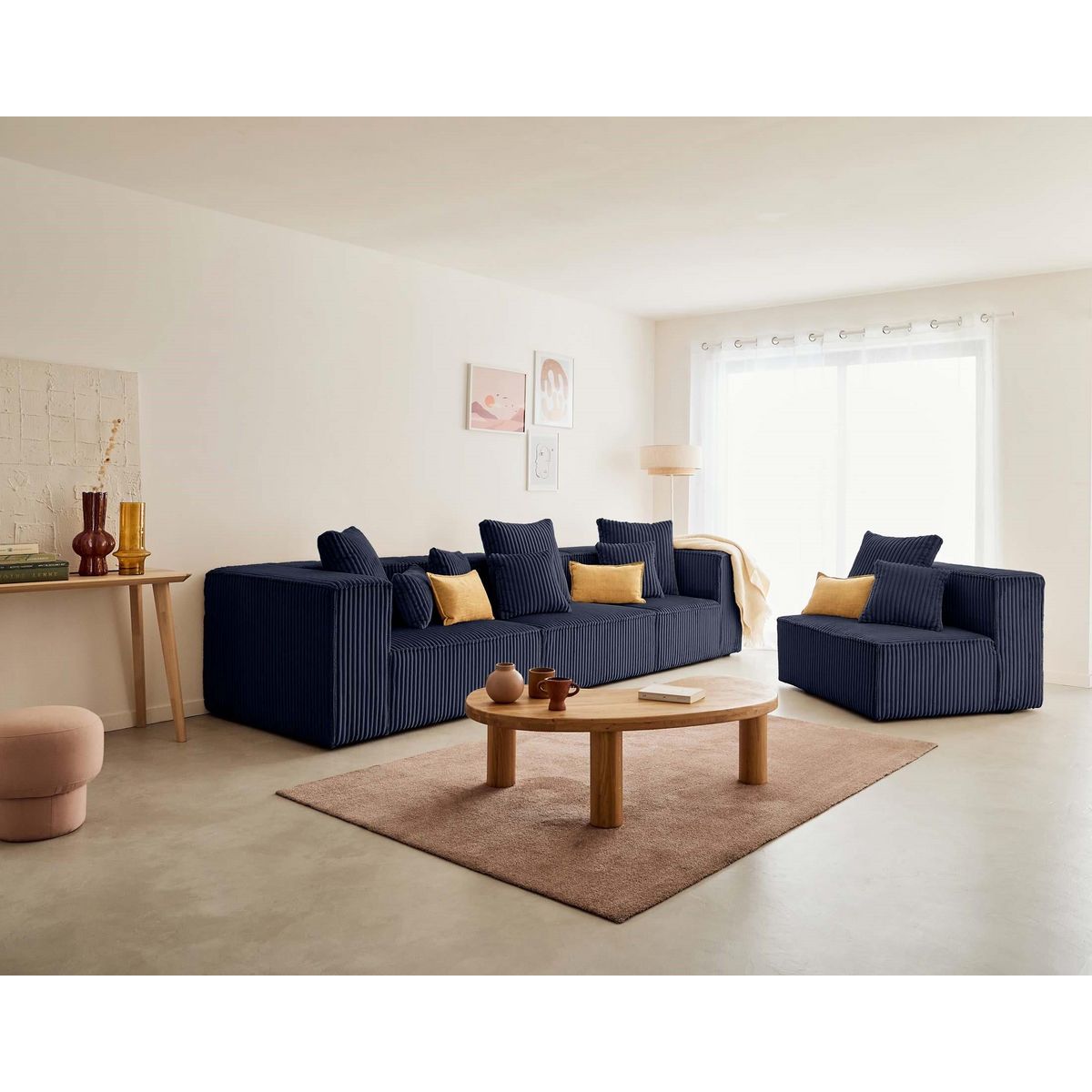 LISA DESIGN Colombine - canapé modulable d'angle droit - 5 places - en velours côtelé grosses côtes