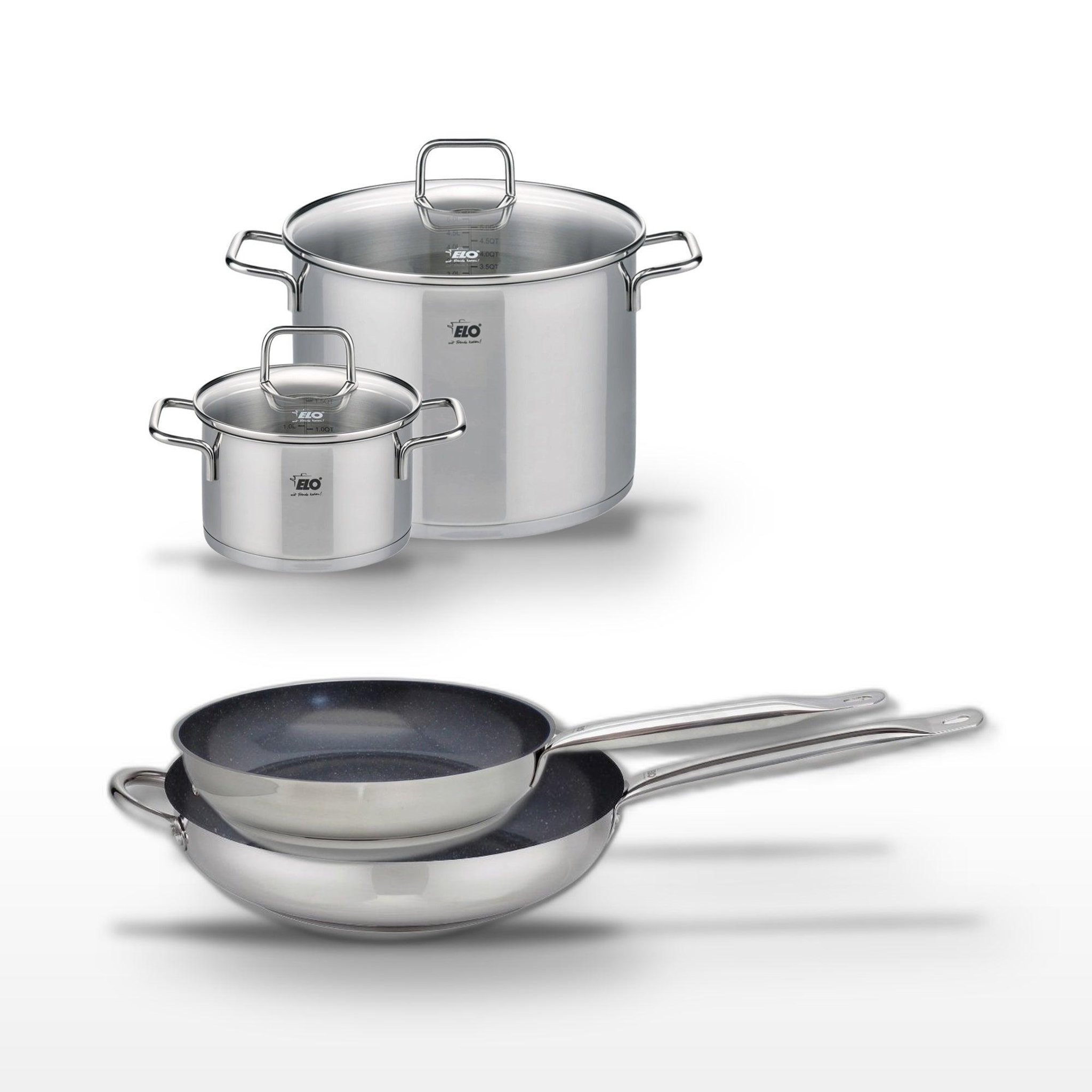 ELO Lot de 2 poêles céramique elo profi therm platinum 28/32 cm et 2 faitouts 20/26 cm