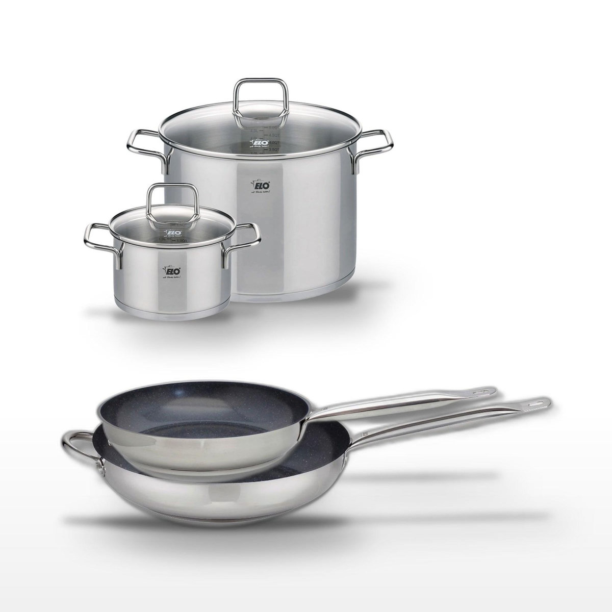 ELO Lot de 2 Poêles céramique Elo Profi Therm Platinum 28/32 cm et 2 Faitouts 20/26 cm