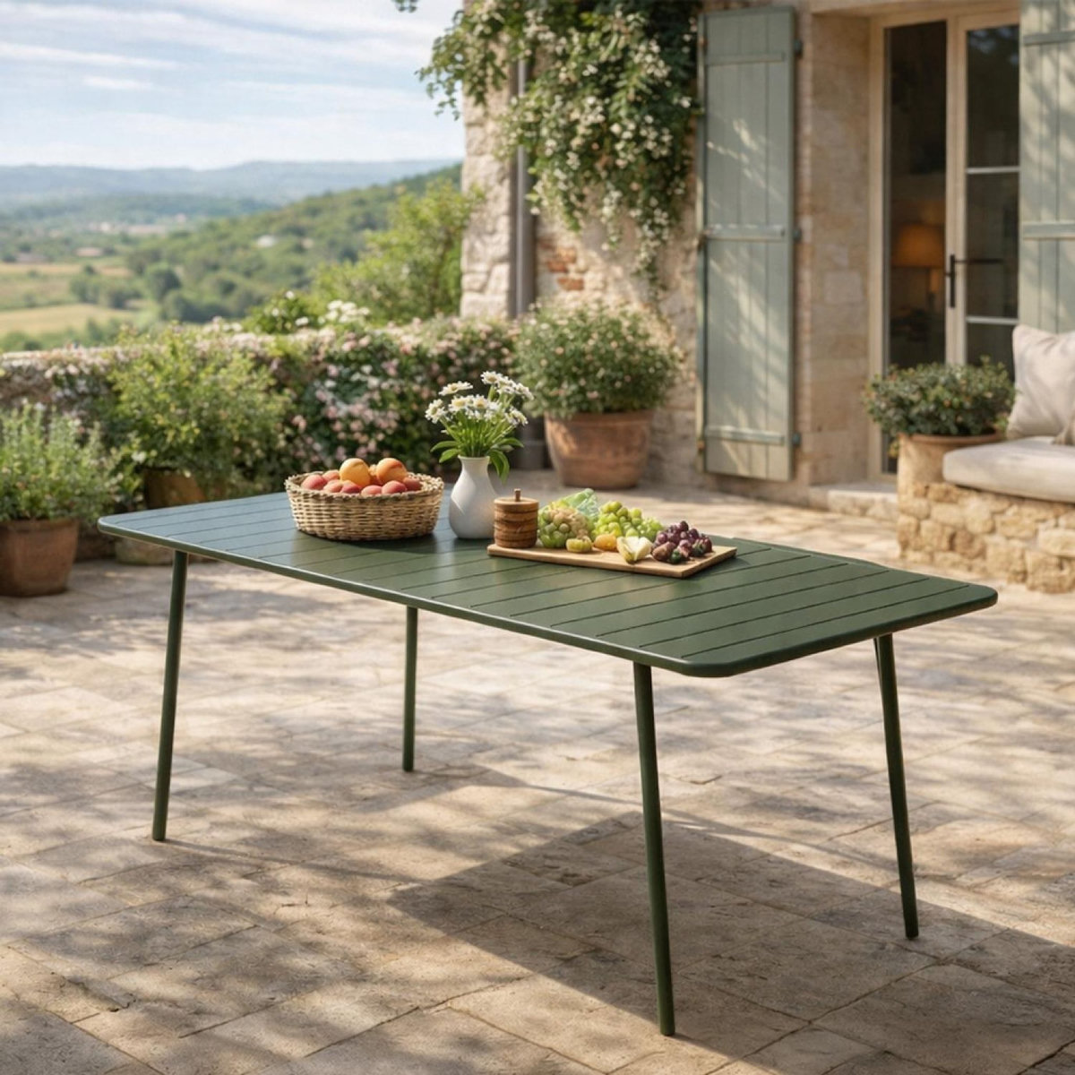 CONCEPT USINE Table de jardin 6 places 160cm vert BERGAME