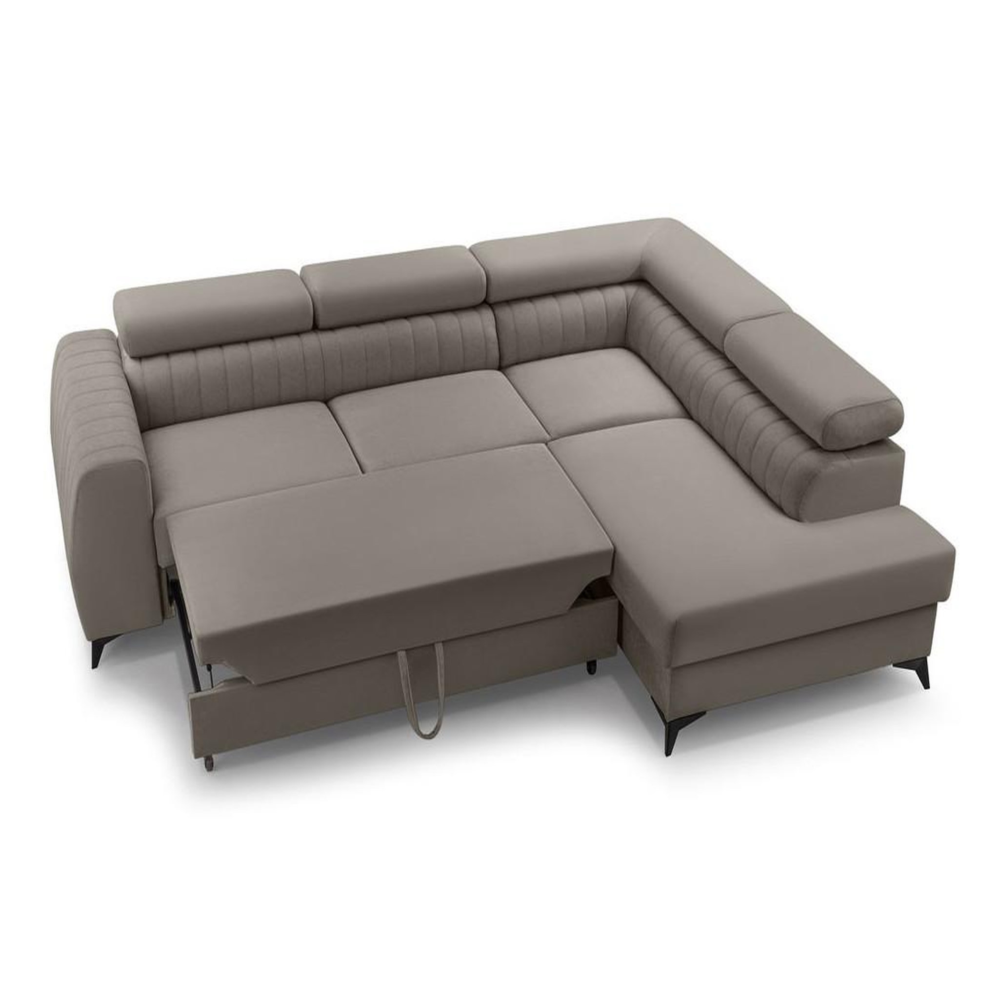 Voir la diapositive 3 : BEST MOBILIER Aneta - canapé d'angle droit 5 places - convertible avec coffre et têtières - en velours