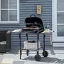 OUTSUNNY Barbecue à charbon - BBQ grill sur pied avec couvercle, roulettes - 3 étagères, 3 crochets, 3 ustensiles, 2 grilles, cuve charbon amovible - bois acier émaillé noir