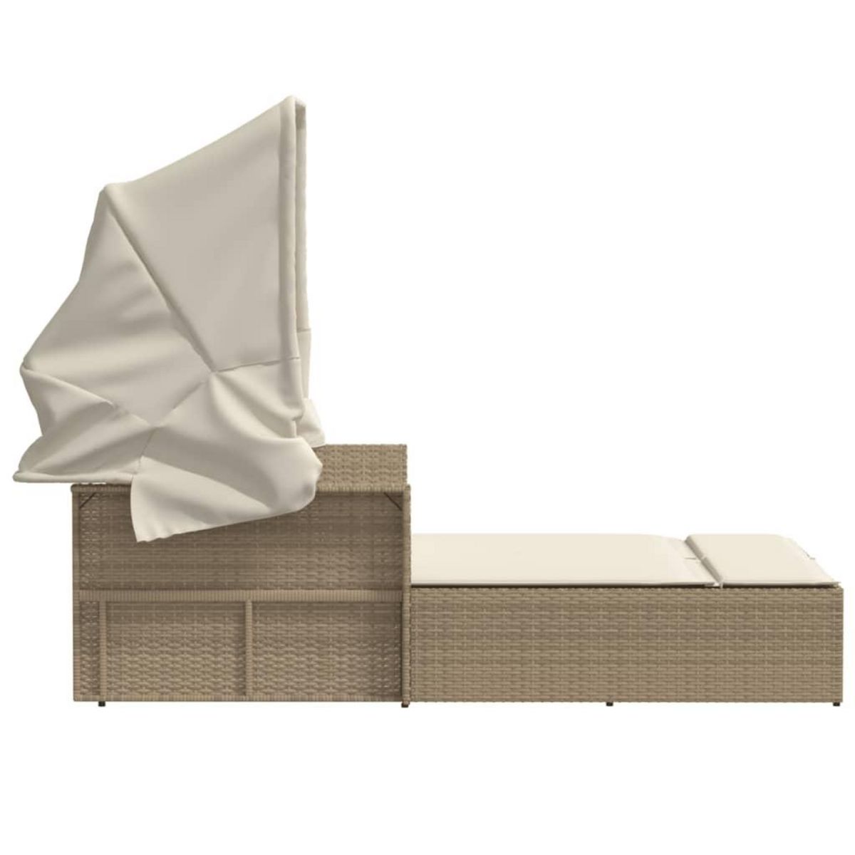 VIDAXL Chaise longue double avec auvent et coussins beige poly rotin