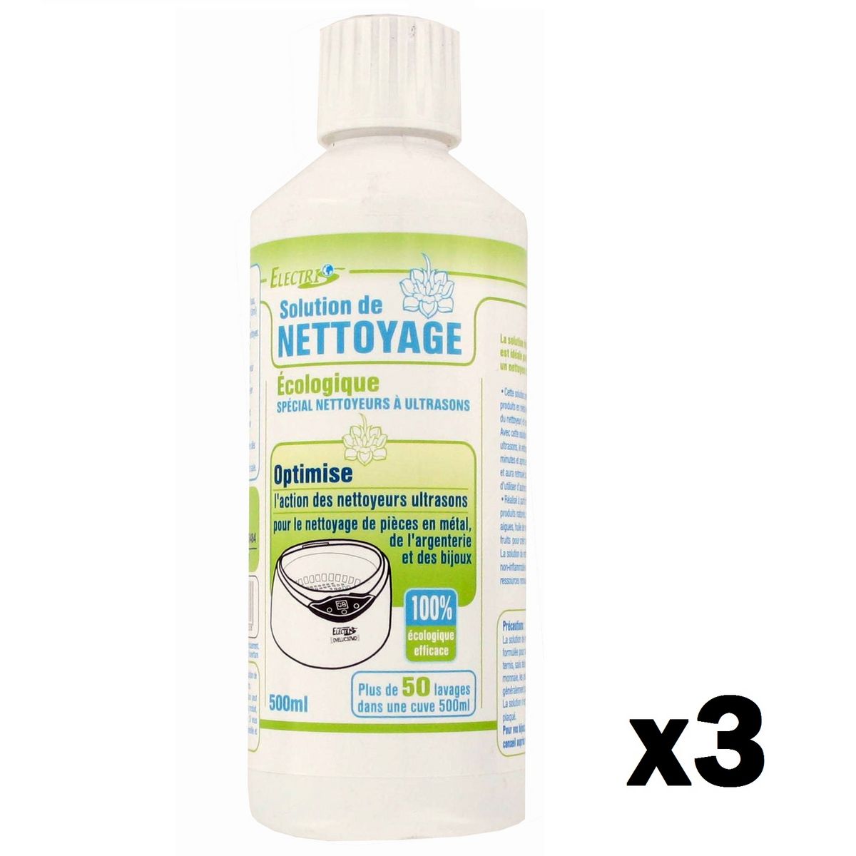 ELECTRIS Pack de 3 solutions de nettoyage pour nettoyeur à ultrasons