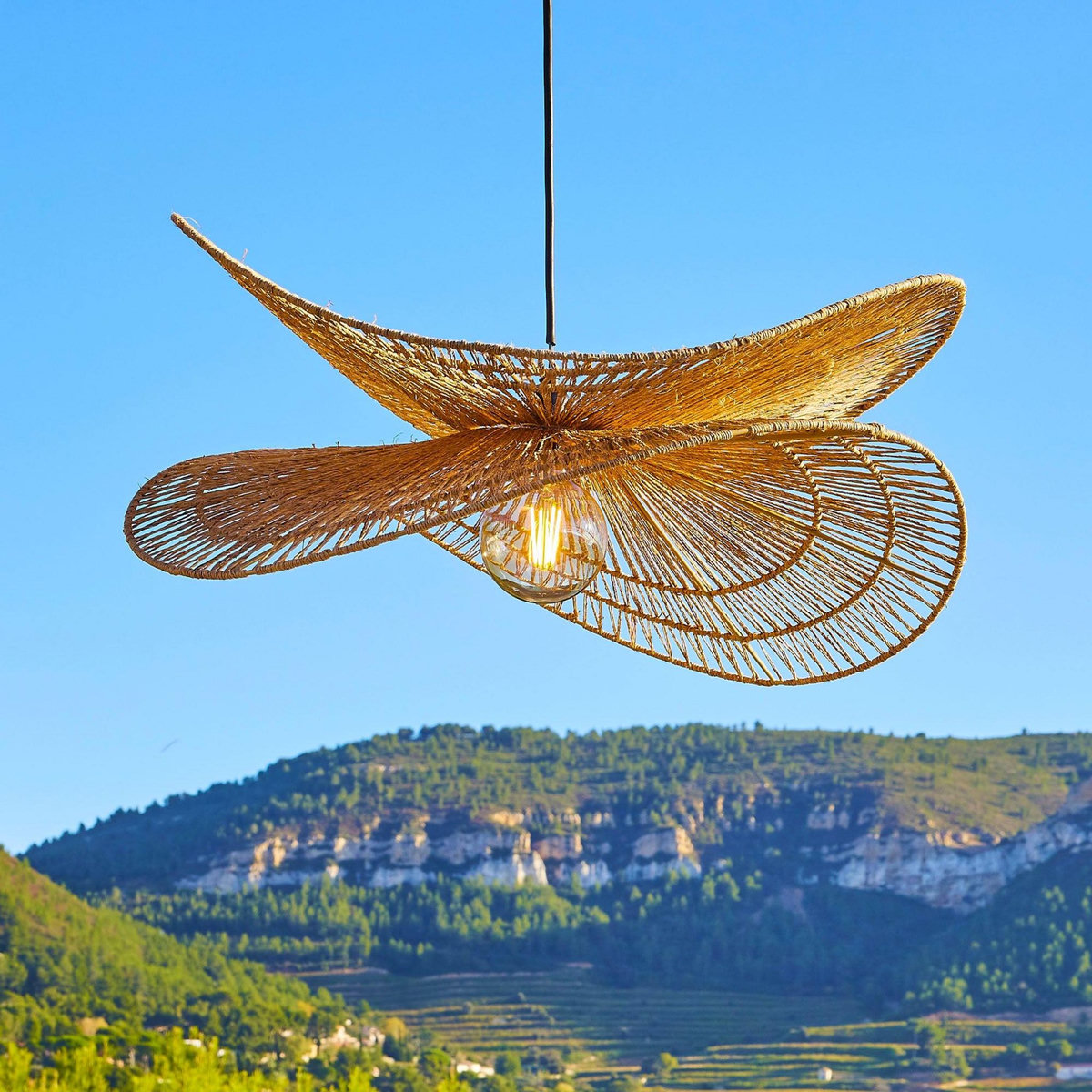 Lumisky Suspension d'extérieur avec cable SOLARA Beige Jute H32 cm