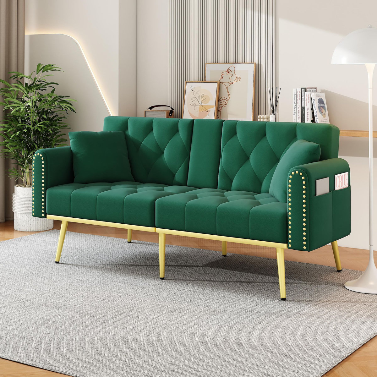 MERAX Canapé droit convertible 2 places velours