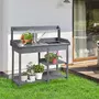 OUTSUNNY Table de rempotage jardinage multi-équipée - tiroir, 3 étagères, évier, 3 crochets - bois sapin pré-huilé gris