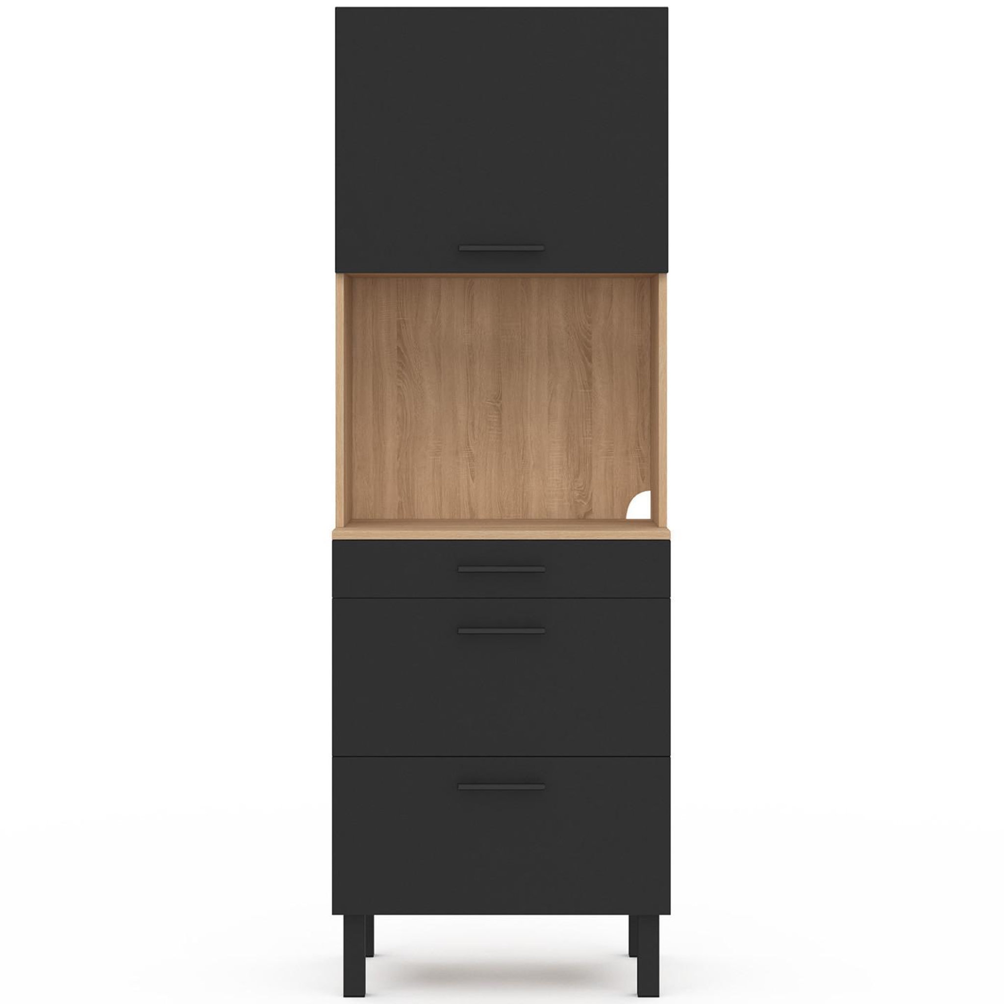 Voir la diapositive 3 : ID MARKET Colonne de cuisine micro-ondes et casserolier 60 cm cina 2 portes façon hêtre et noir