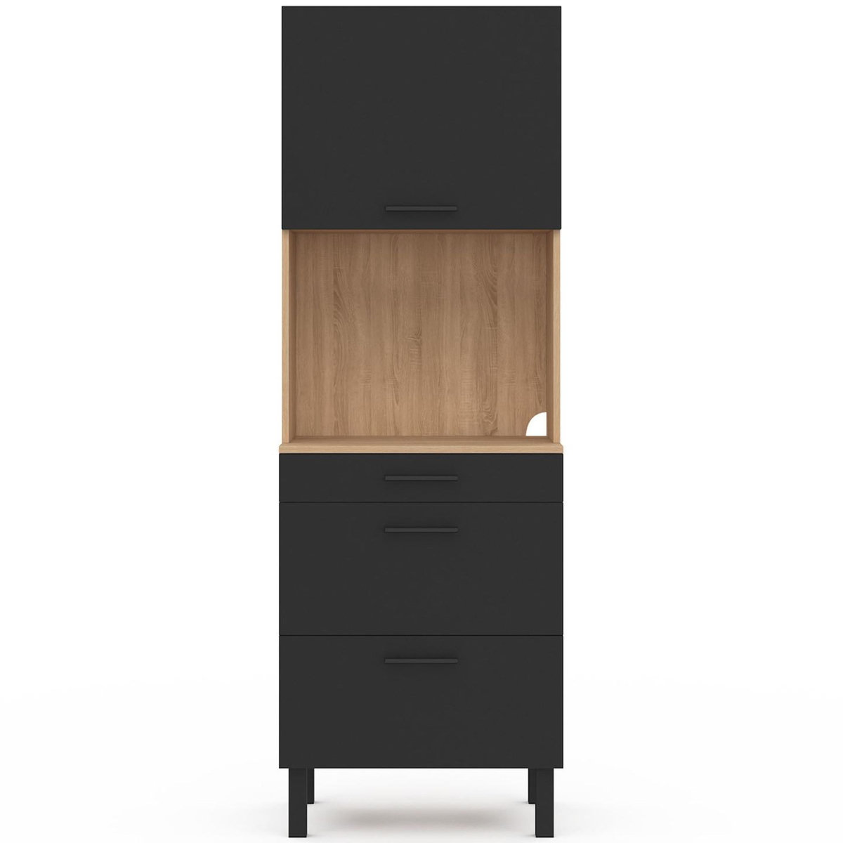 ID MARKET Colonne de cuisine micro-ondes et casserolier 60 cm CINA 2 portes façon hêtre et noir