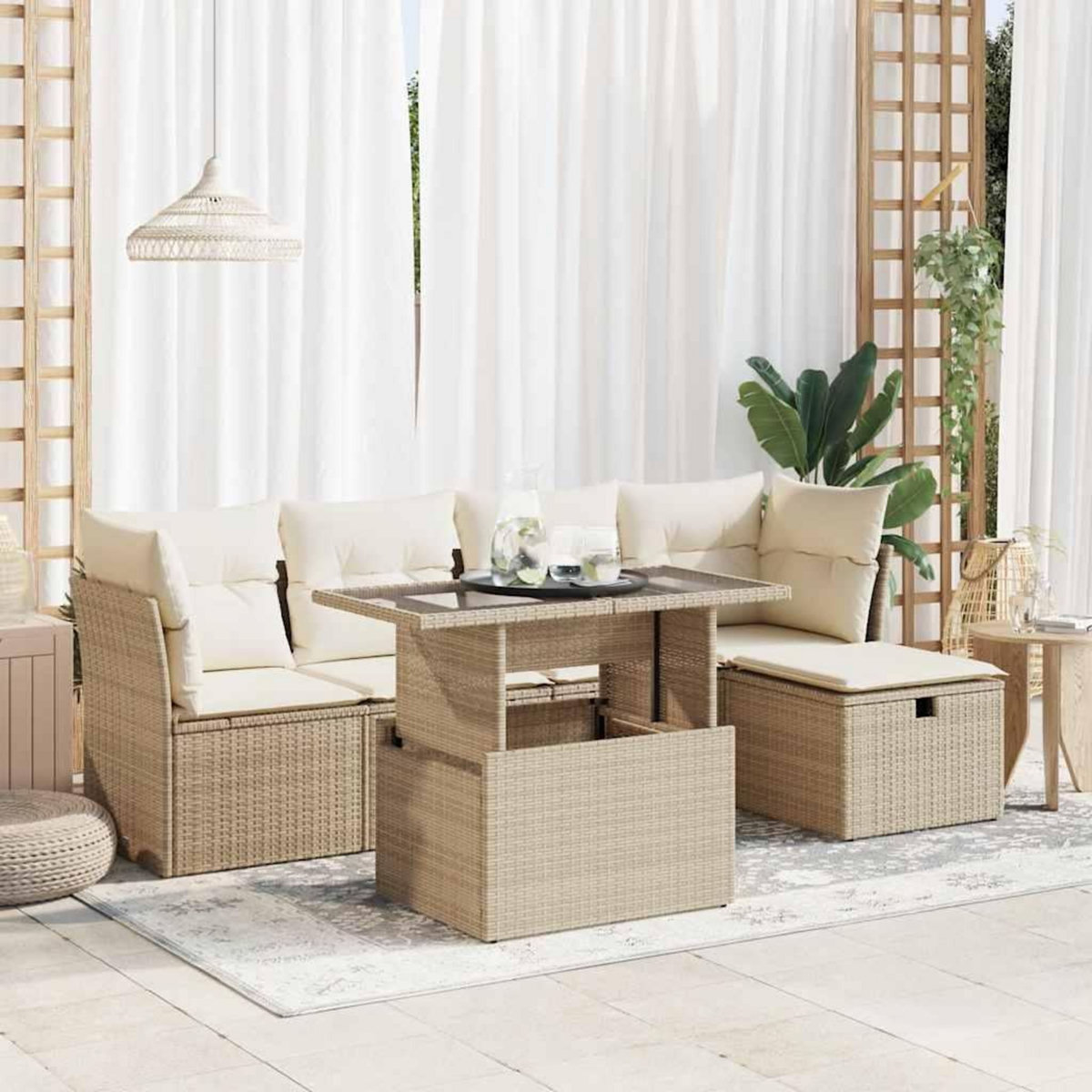 VIDAXL Salon de jardin avec coussins 6 pcs beige resine tressee