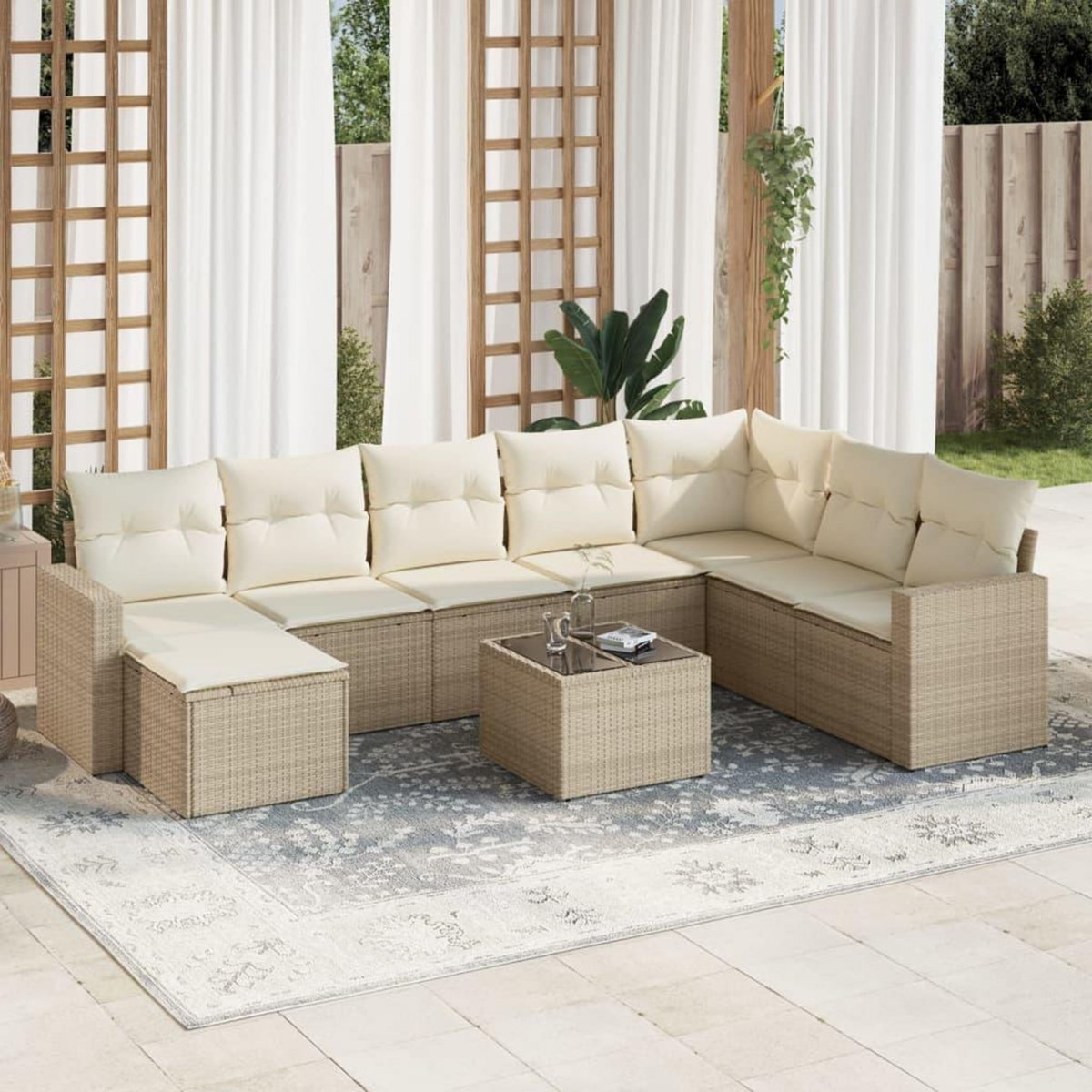 VIDAXL Salon de jardin avec coussins 9 pcs beige resine tressee