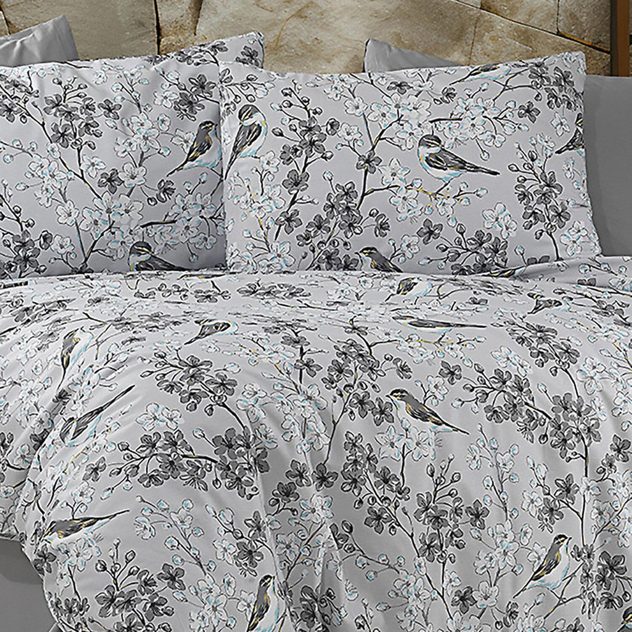 Voir la diapositive 3 : Home collection Parure housse de couette 100% coton 57 fils imprimé petalla gris