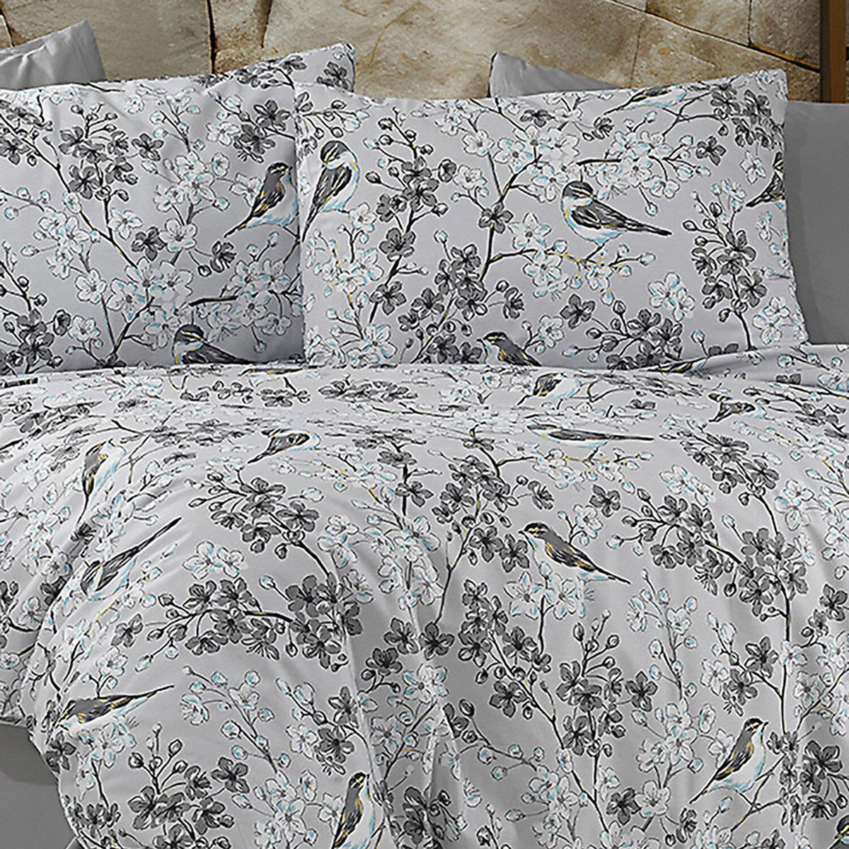 Home collection Parure housse de couette 100% coton 57 fils imprimé Petalla gris