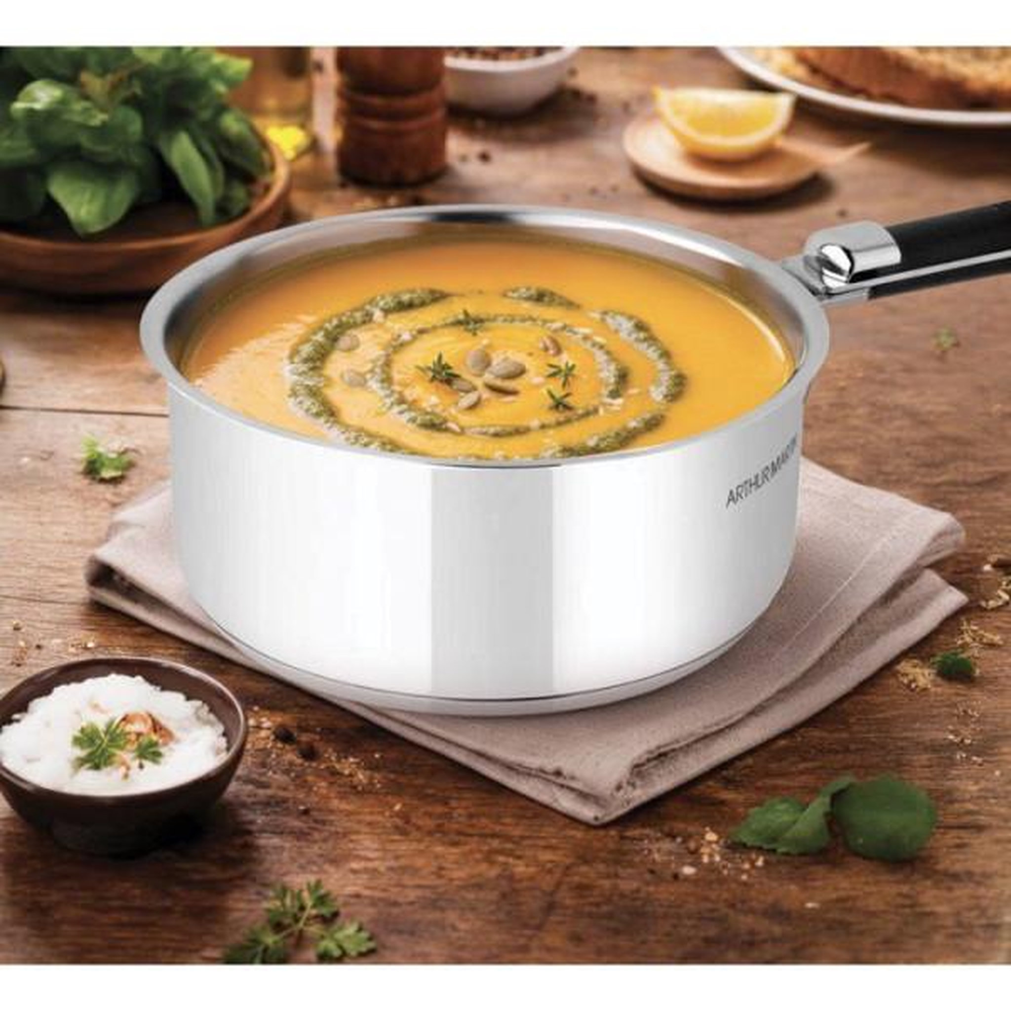 Voir la diapositive 4 : Arthur Martin Set de 3 casseroles - ARTHUR MARTIN – 16-18-20 cm - Acier Inoxydable - Tous feux dont induction – poignée amovible