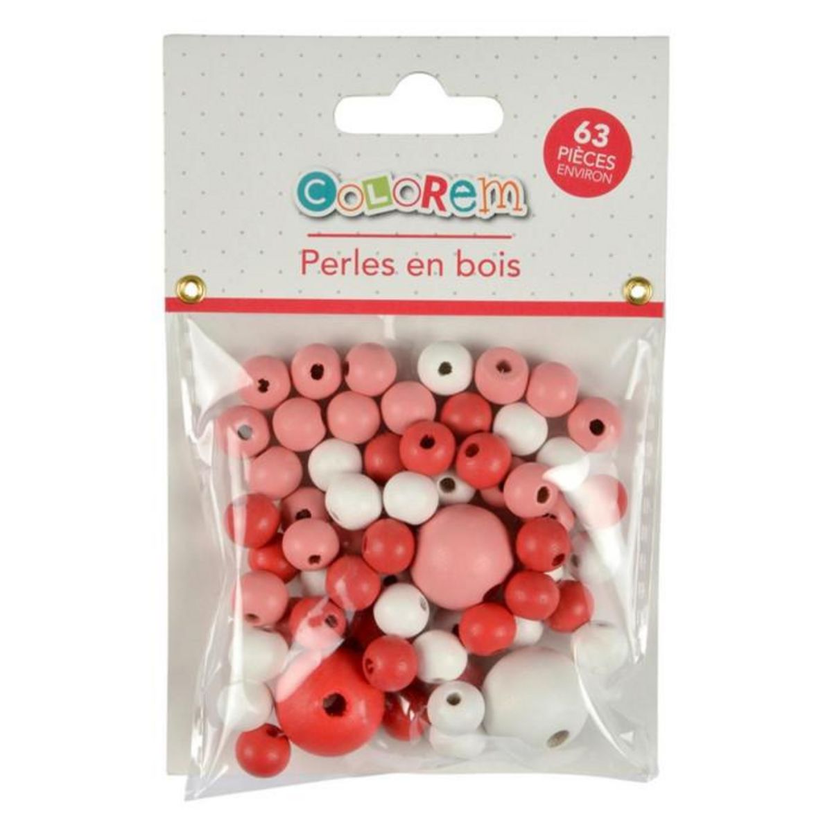 Paris Prix Lot de 63 Perles Rondes  Bois  1-2cm Corail & Blanc