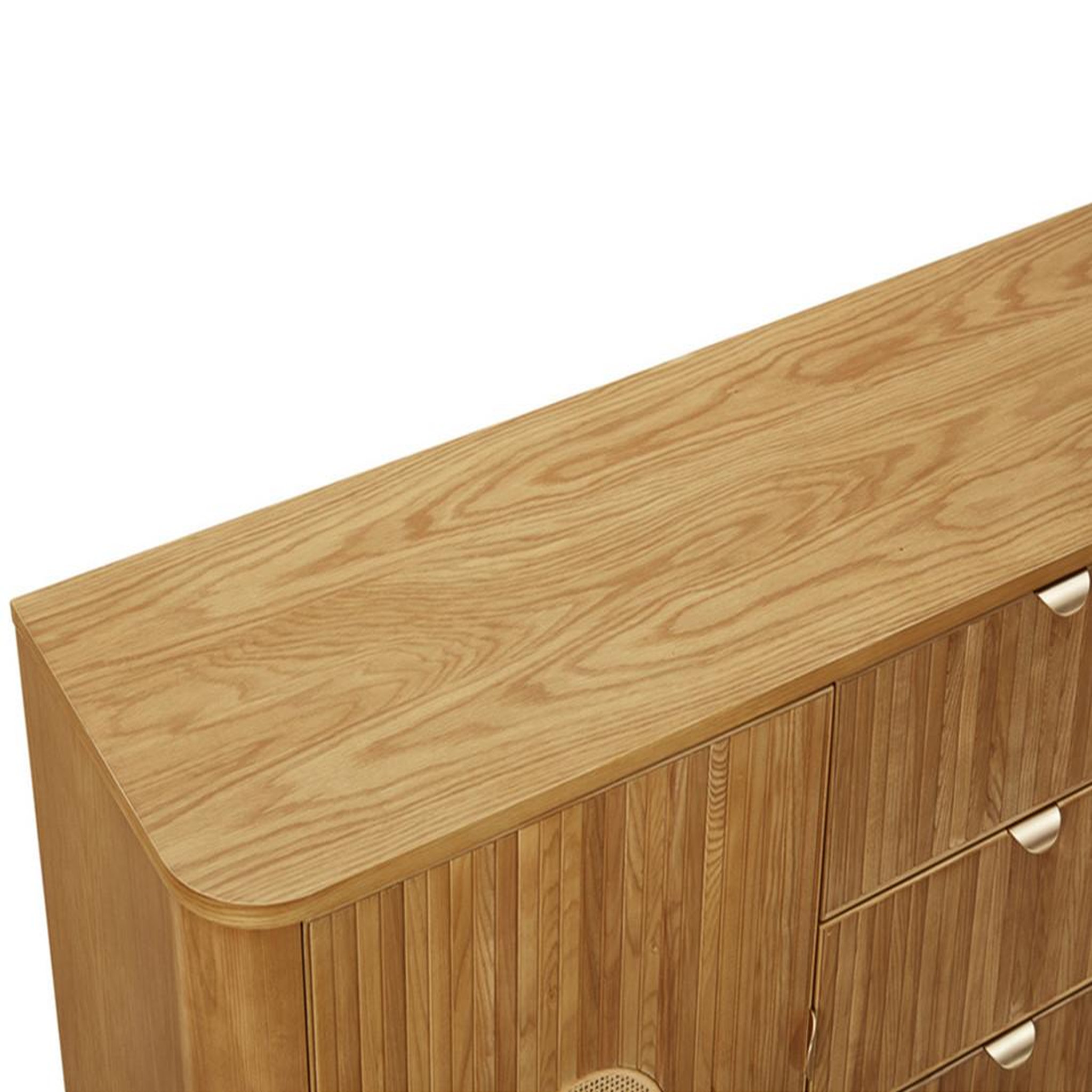 Voir la diapositive 6 : BEST MOBILIER Milazzo - buffet bas - bois plaqué chêne et cannage - 3 tiroirs et 2 portes - 160 cm