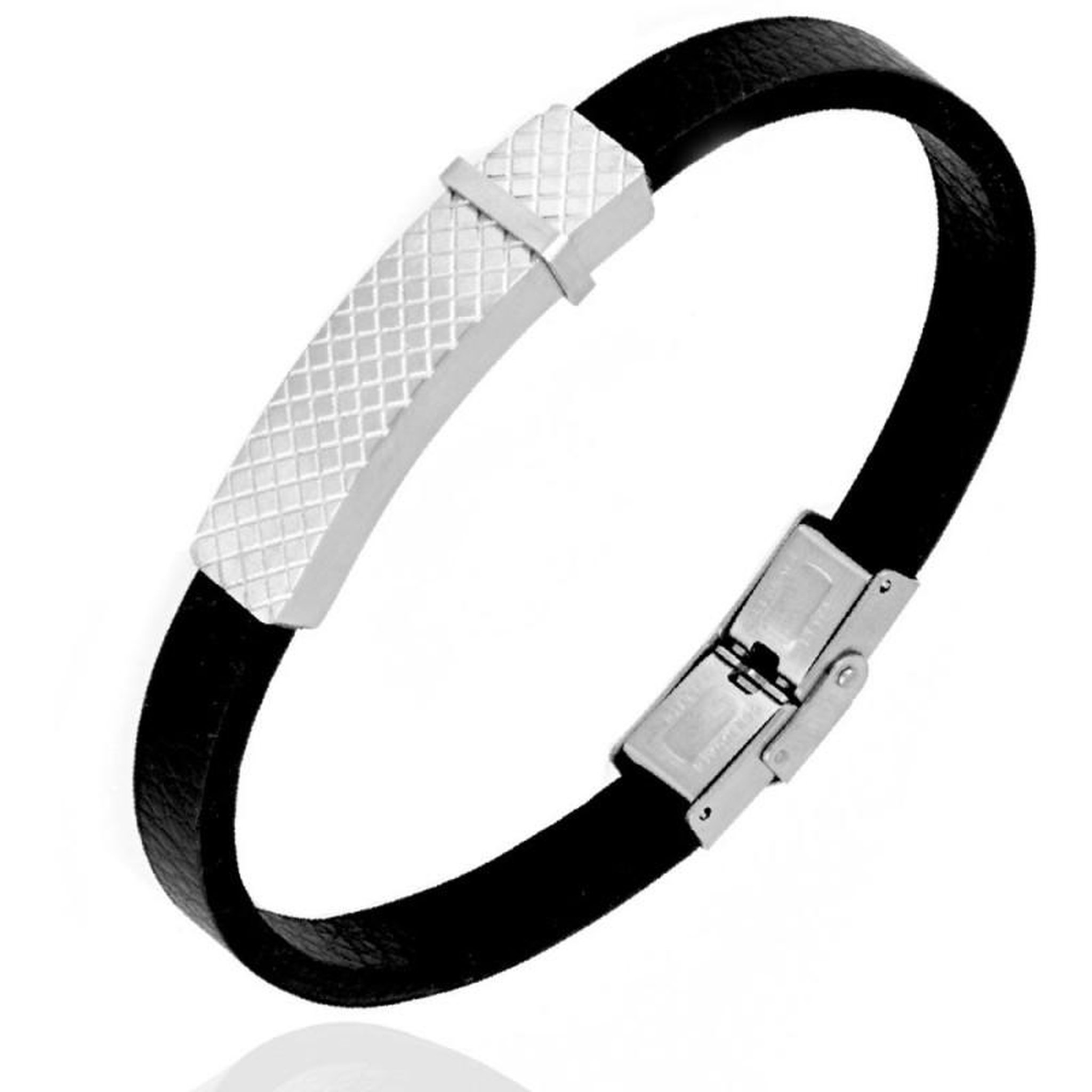 L'ATELIER D'AZUR Bracelet Acier et Cuir avec Plaque - Homme