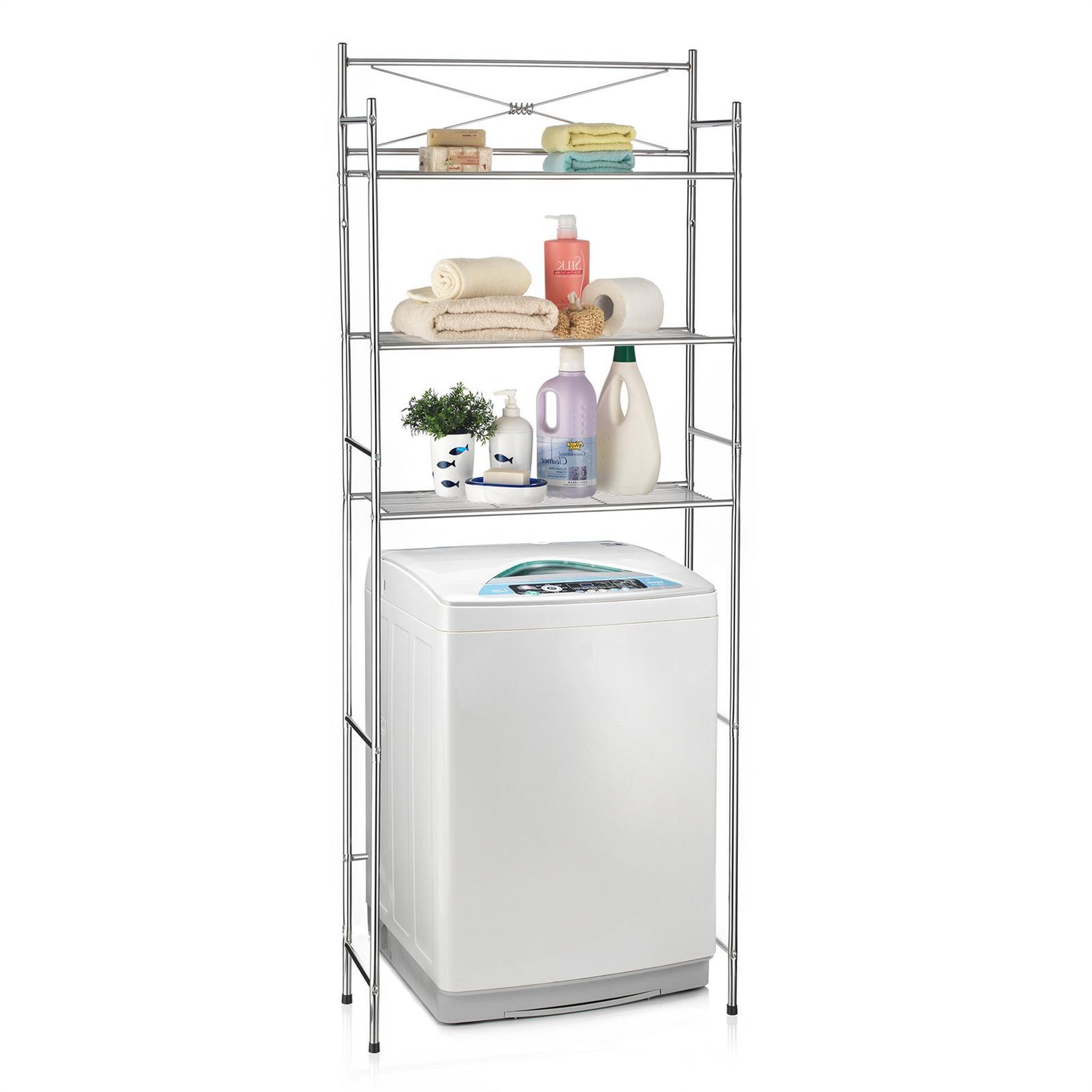 Voir la diapositive 2 : IDIMEX Etagère de salle de bain marsa, rangement pour wc/lave-linge, en métal