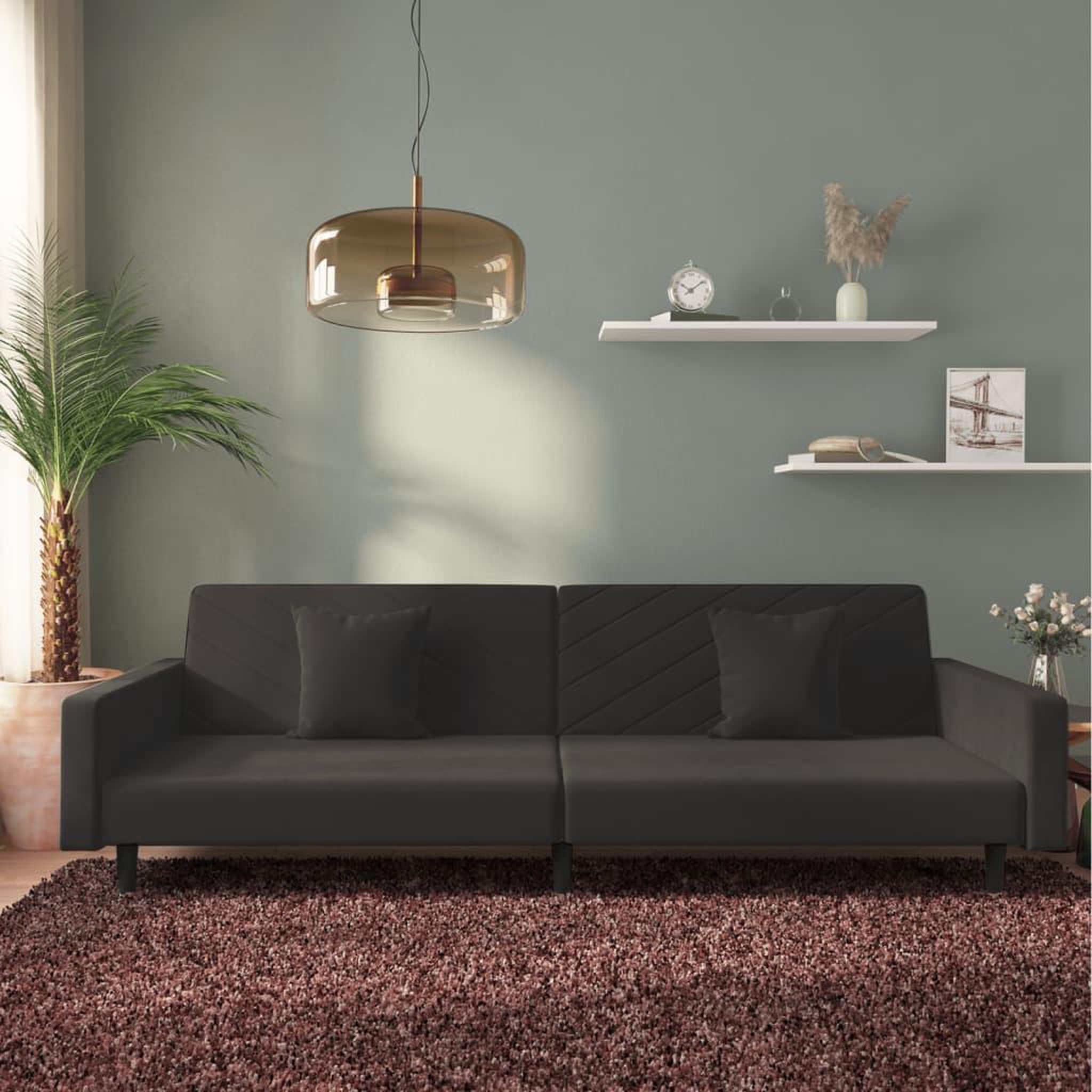 VIDAXL Canape-lit a 2 places avec deux oreillers Noir Velours