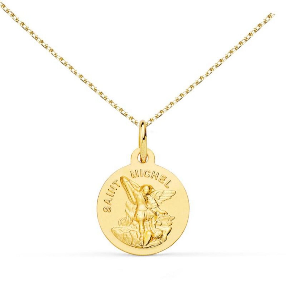 L'ATELIER D'AZUR Collier - Médaille Saint Michel Or Jaune - Chaîne Dorée - Gravure Offerte