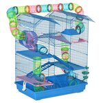 PAWHUT Cage pour hamster souris petits animaux rongeur avec tunnel mangeoire roue jouet 47 x 30 x 59 cm cm bleu. Coloris disponibles : Rouge, Vert
